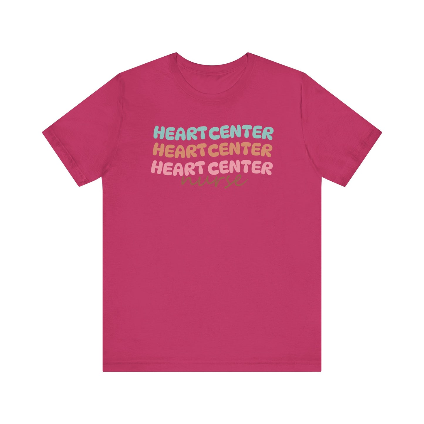 Rainbow Heart Center Bella Canvas Tshirt, multicolor tshirt perfect for work or out.
