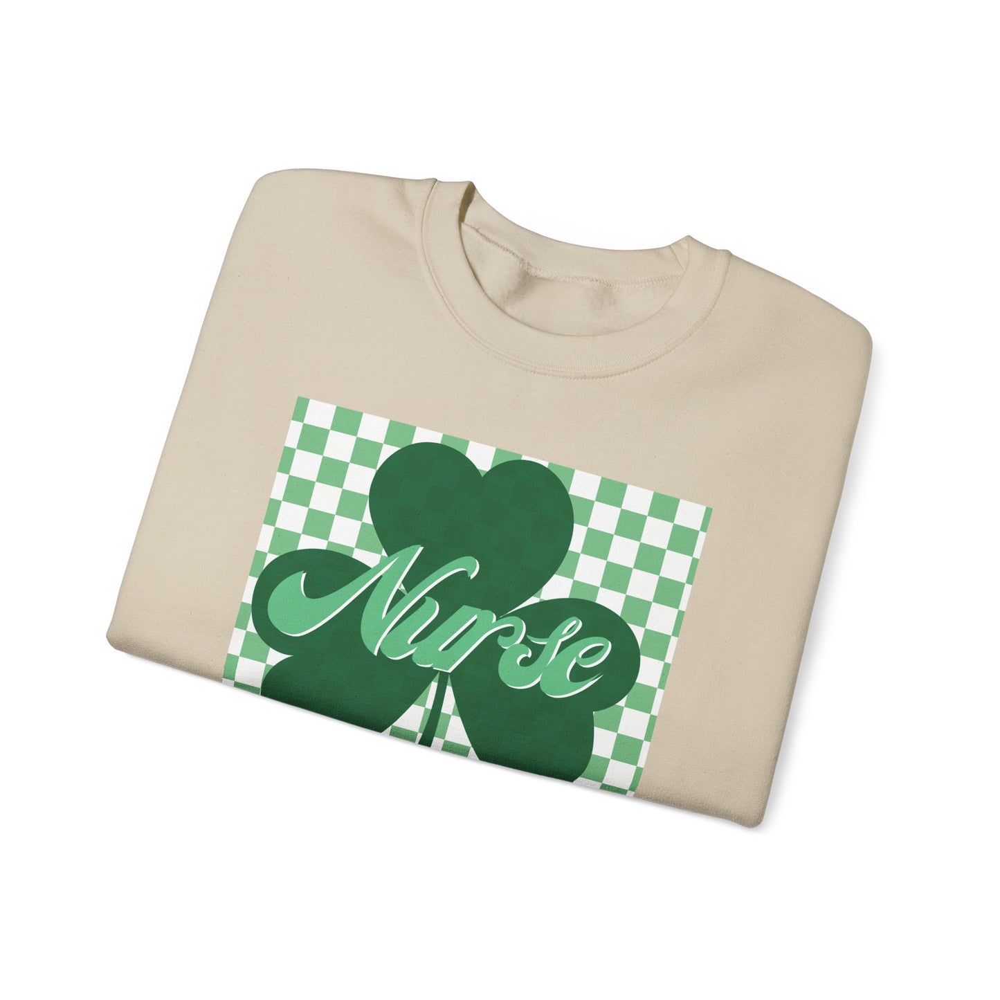 Retro Green Checkered Clover Nurse St. Patricks Clover Sweatshirt,  Heart RN, nurse, retro lucky nurse, ED RN Nurse St. Pattys Sweatshirt