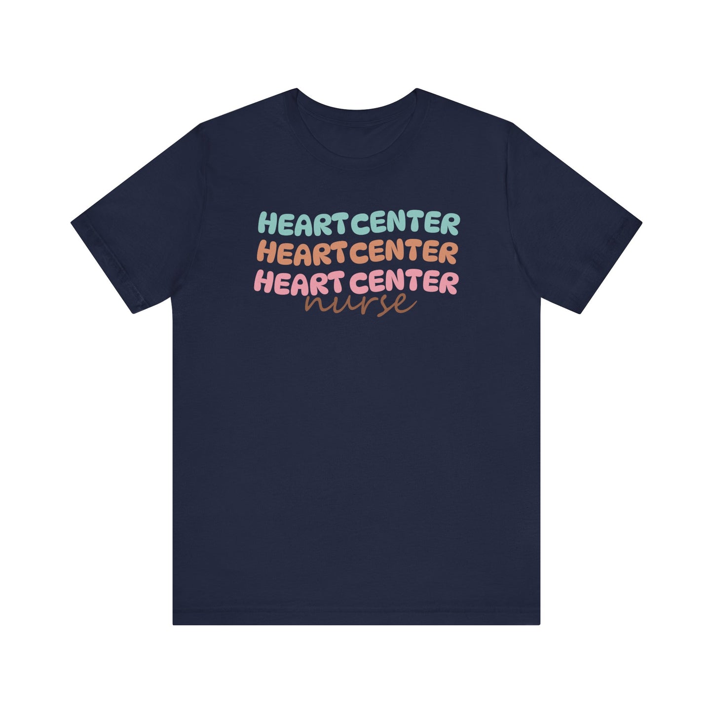 Rainbow Heart Center Bella Canvas Tshirt, multicolor tshirt perfect for work or out.