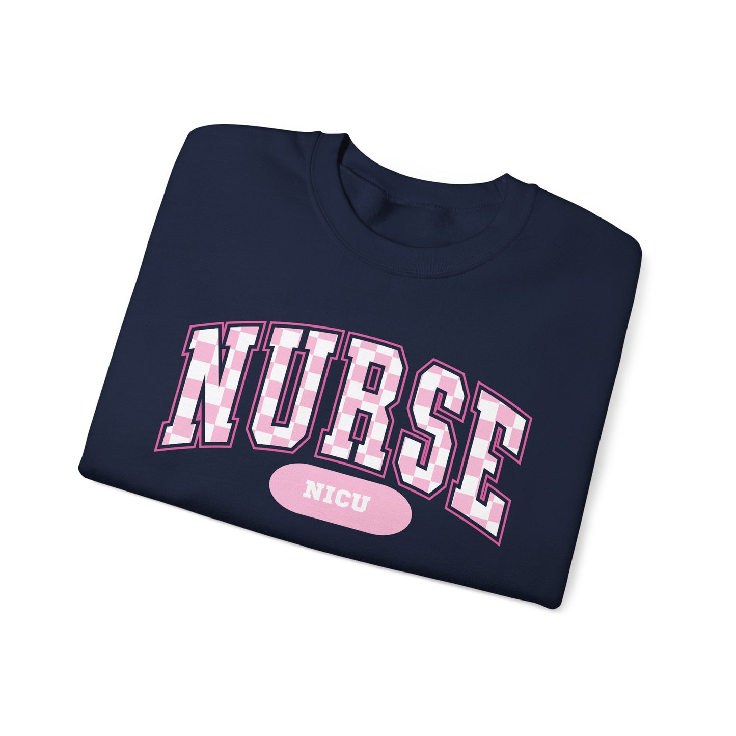 Retro Checkered NICU Nurse Varsity Letter Nurse Sweatshirt, Gildan Comfy Sweatshirt
