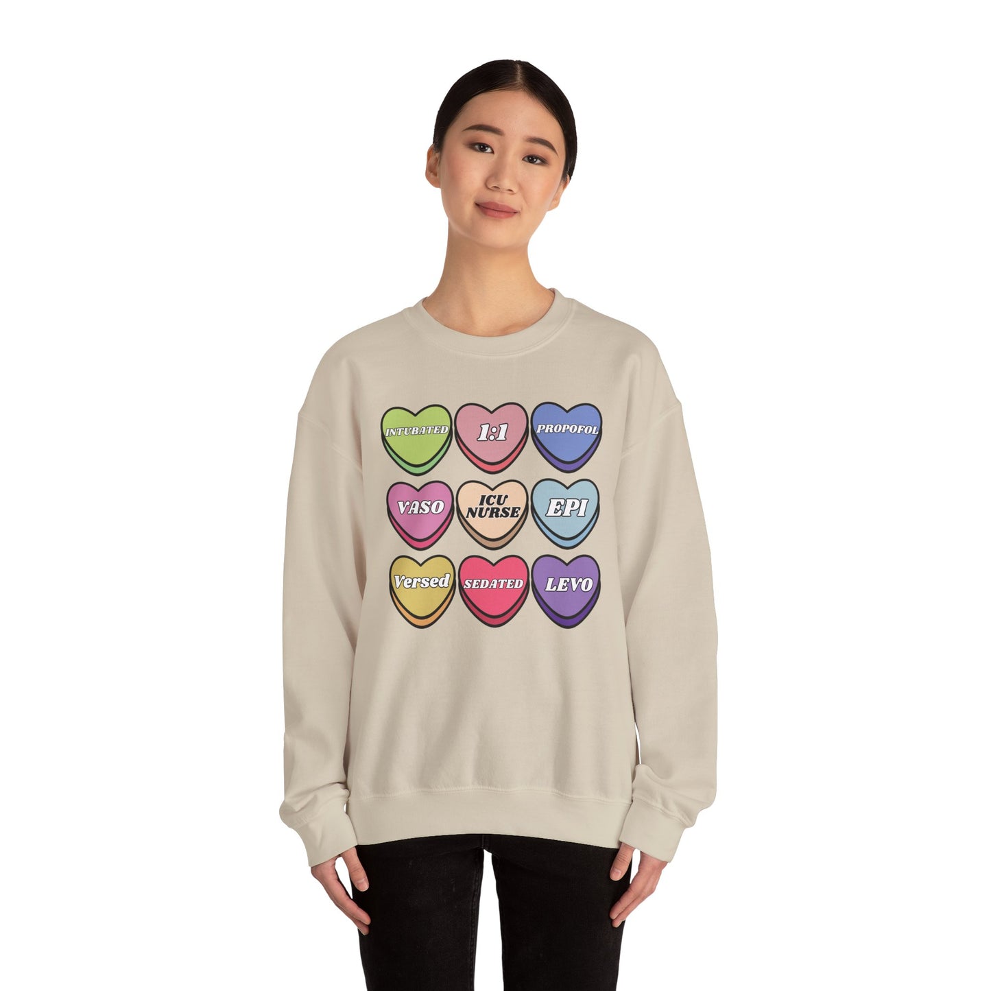 ICU Nurse Valentine’s Day Sweatshirt, Cute Candy Heart NICU Sayings, match your coworkers this Valentine’s Day