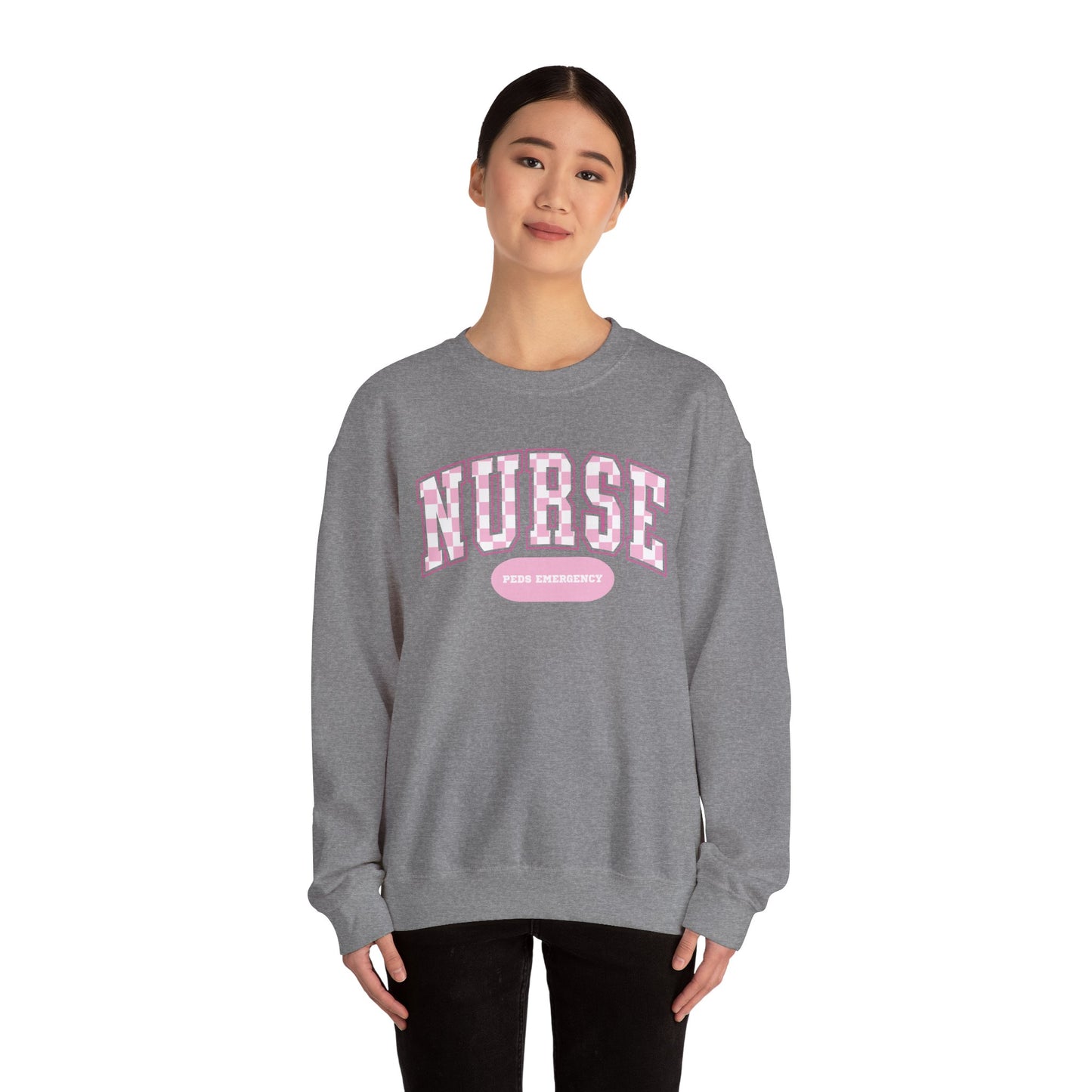 Retro Checkered Peds Emergency Varsity Letter Nurse Sweatshirt