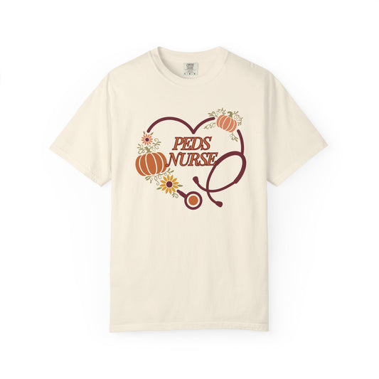 Fall PedsNurse Stethoscope heart, fall shirt, gift for nurse,cute holiday shirt, comfort colors, thanksgiving shirt