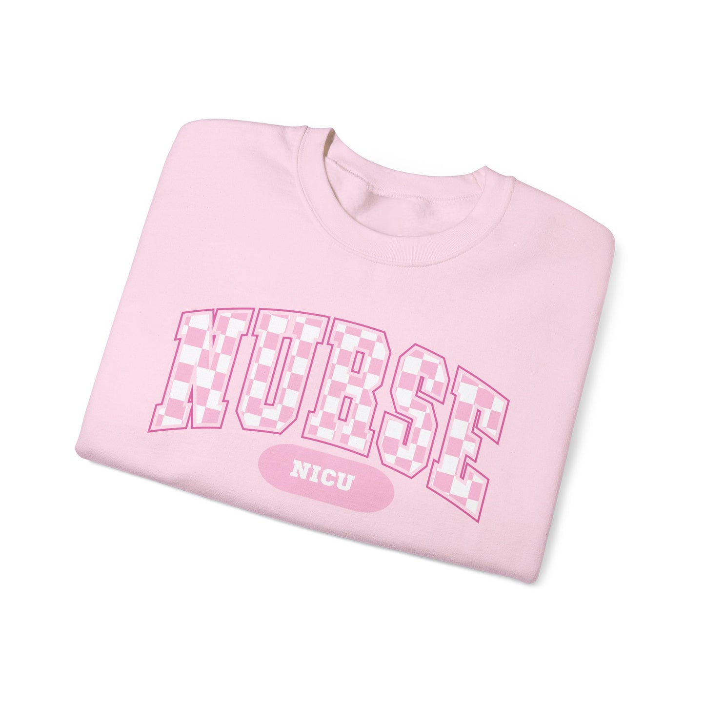 Retro Checkered NICU Nurse Varsity Letter Nurse Sweatshirt, Gildan Comfy Sweatshirt
