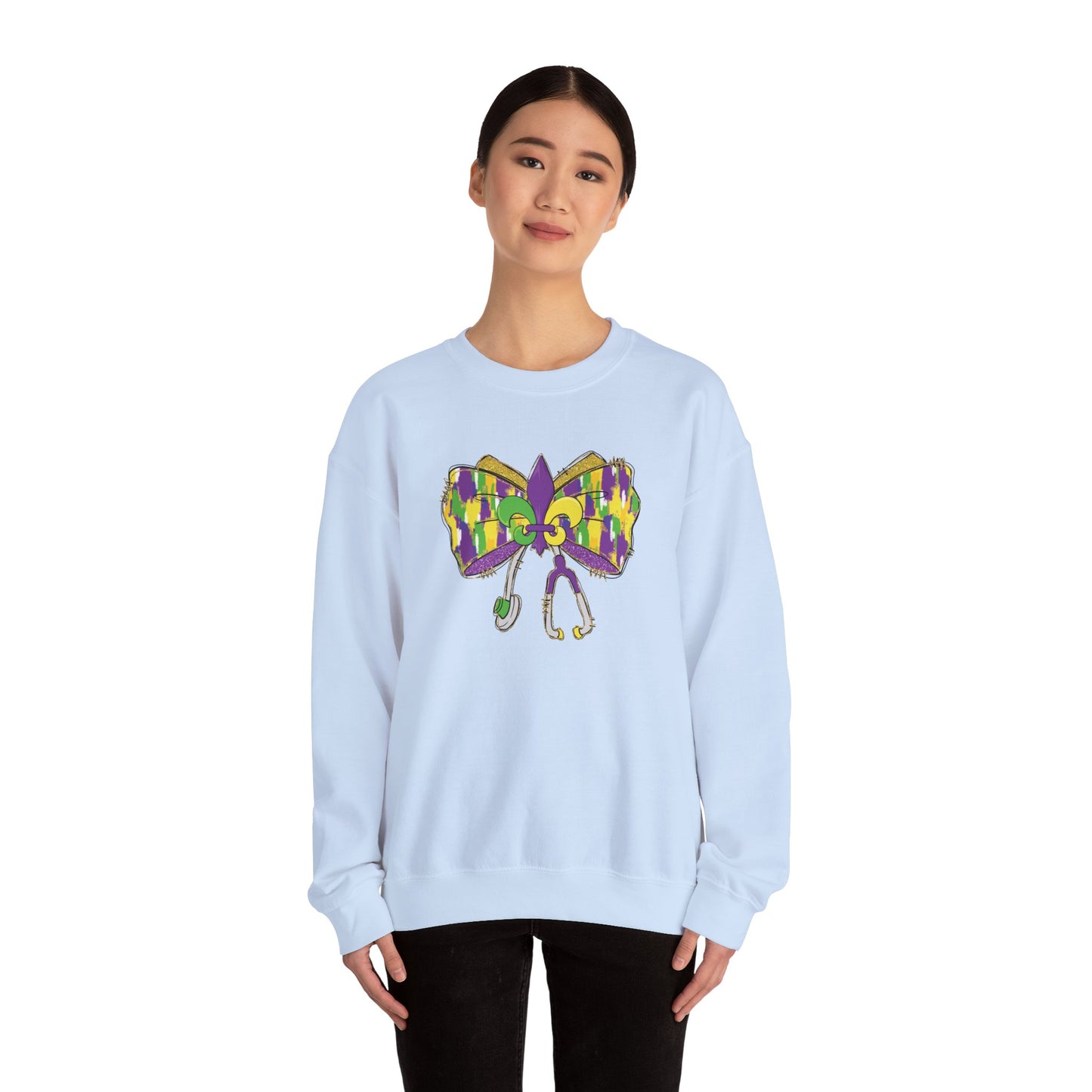 Mardi Gras  colorful bow Nurse Gildan Sweatshirt
