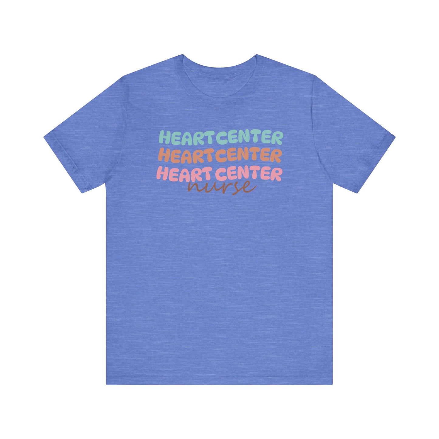 Rainbow Heart Center Bella Canvas Tshirt, multicolor tshirt perfect for work or out.