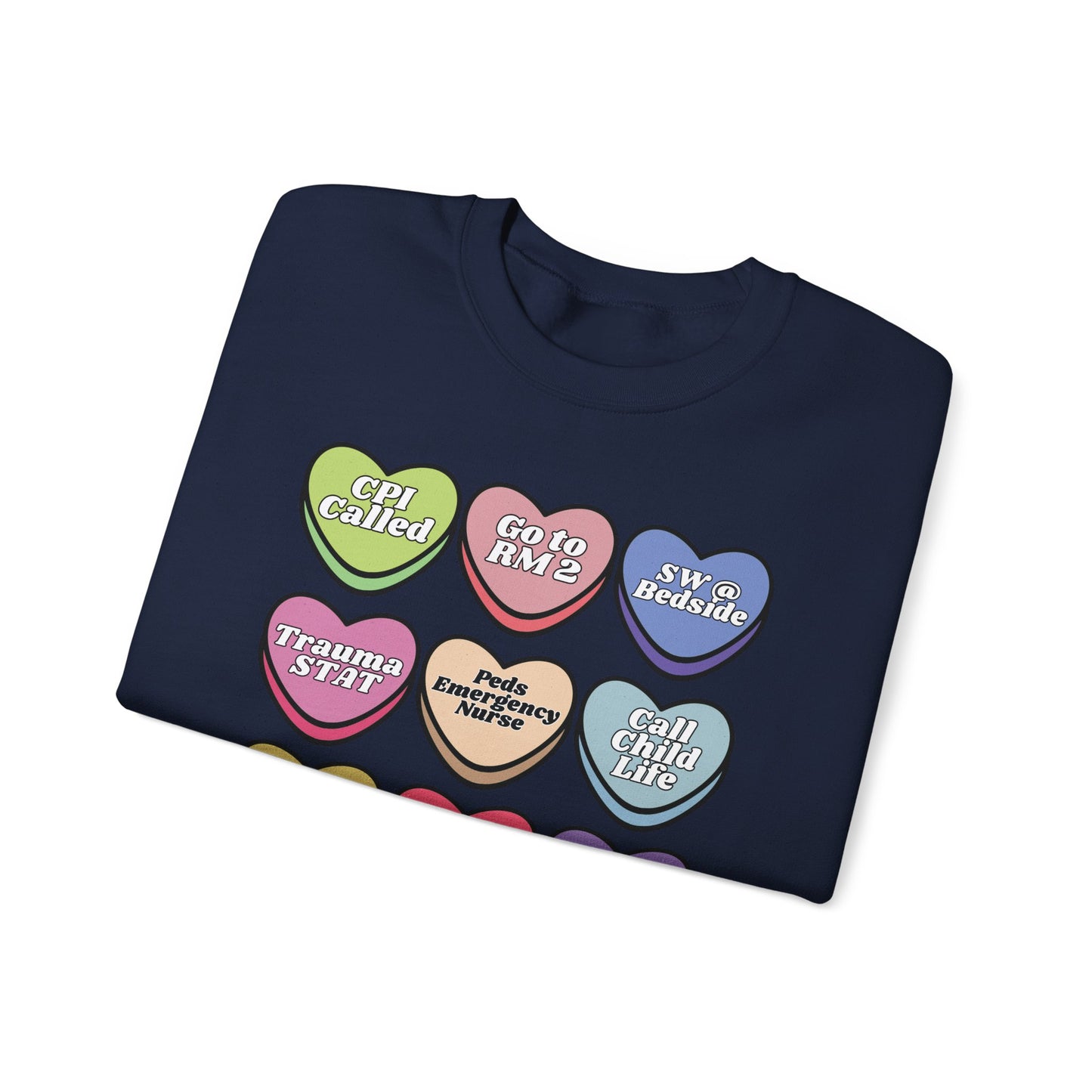 Pediatric ED Candy heart sweatshirt, perfect to match your unit this valentines Day! Gildan cozy sweatshirt
