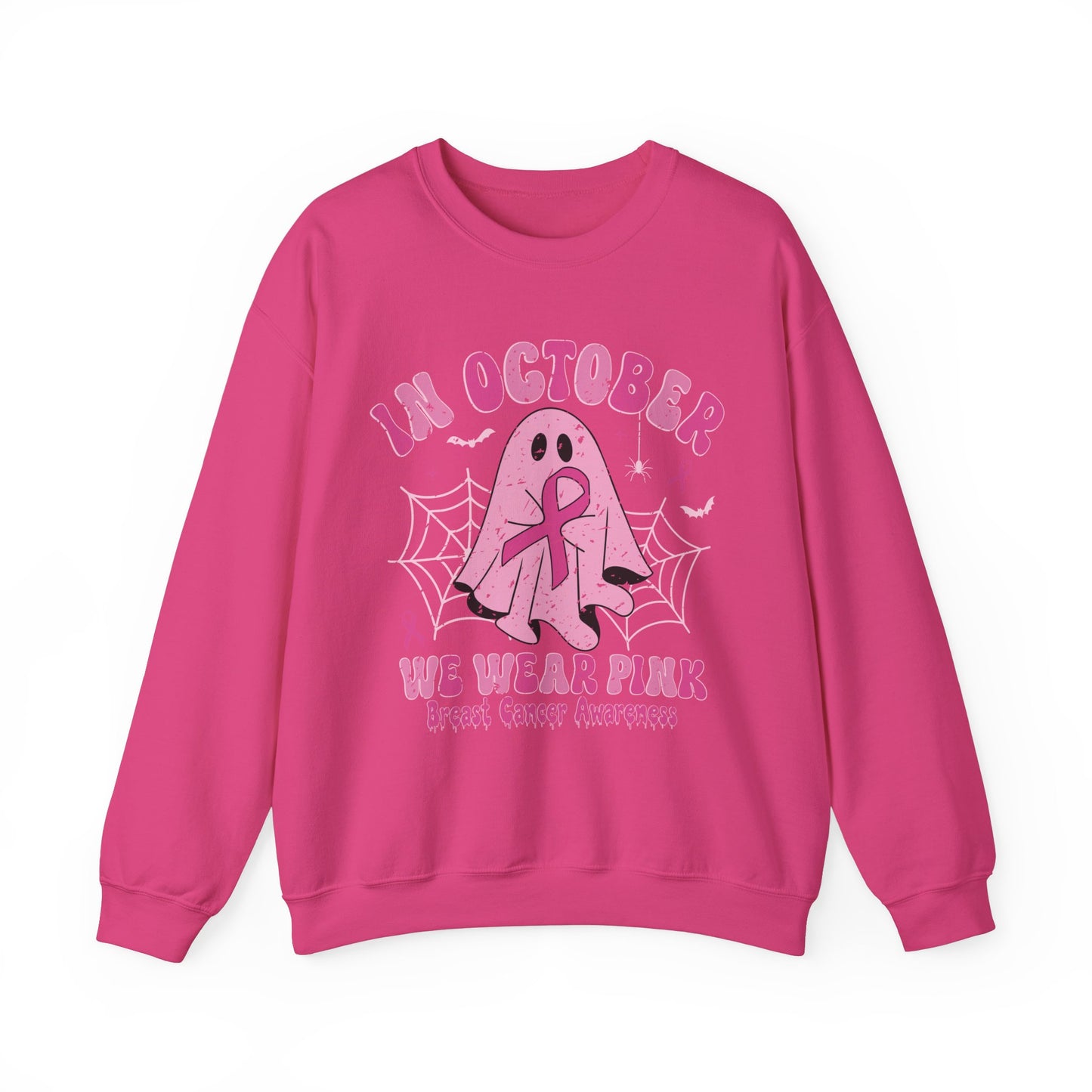 Cute Breast Cancer Awareness Ghost Sweatshirt, In October We Wear Pink, cozy sweatshirt to support breast cancer