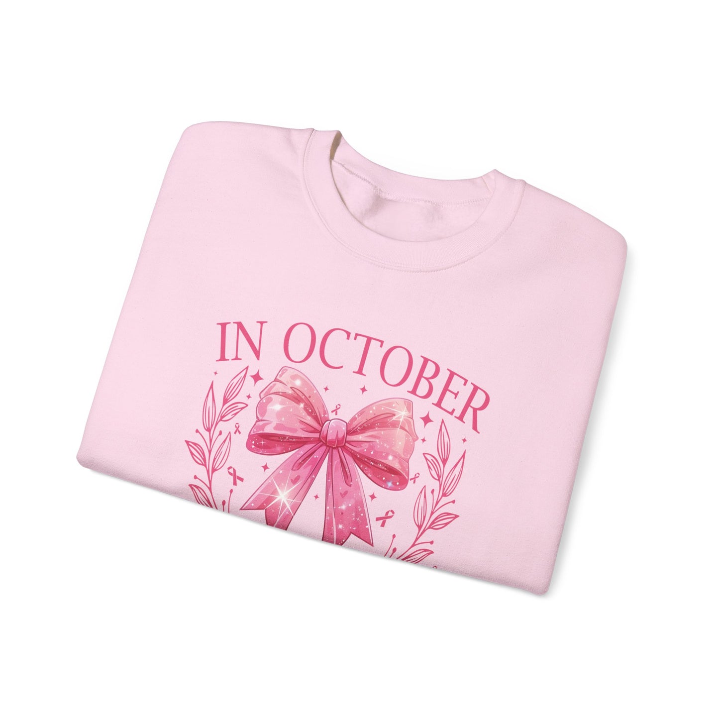 Cute pink pumpkin, In October we wear pink !Gildan cozy Breast Cancer Awareness Ghost Sweatshirt, In October We Wear Pink, cozy sweatshirt to support breast cancer