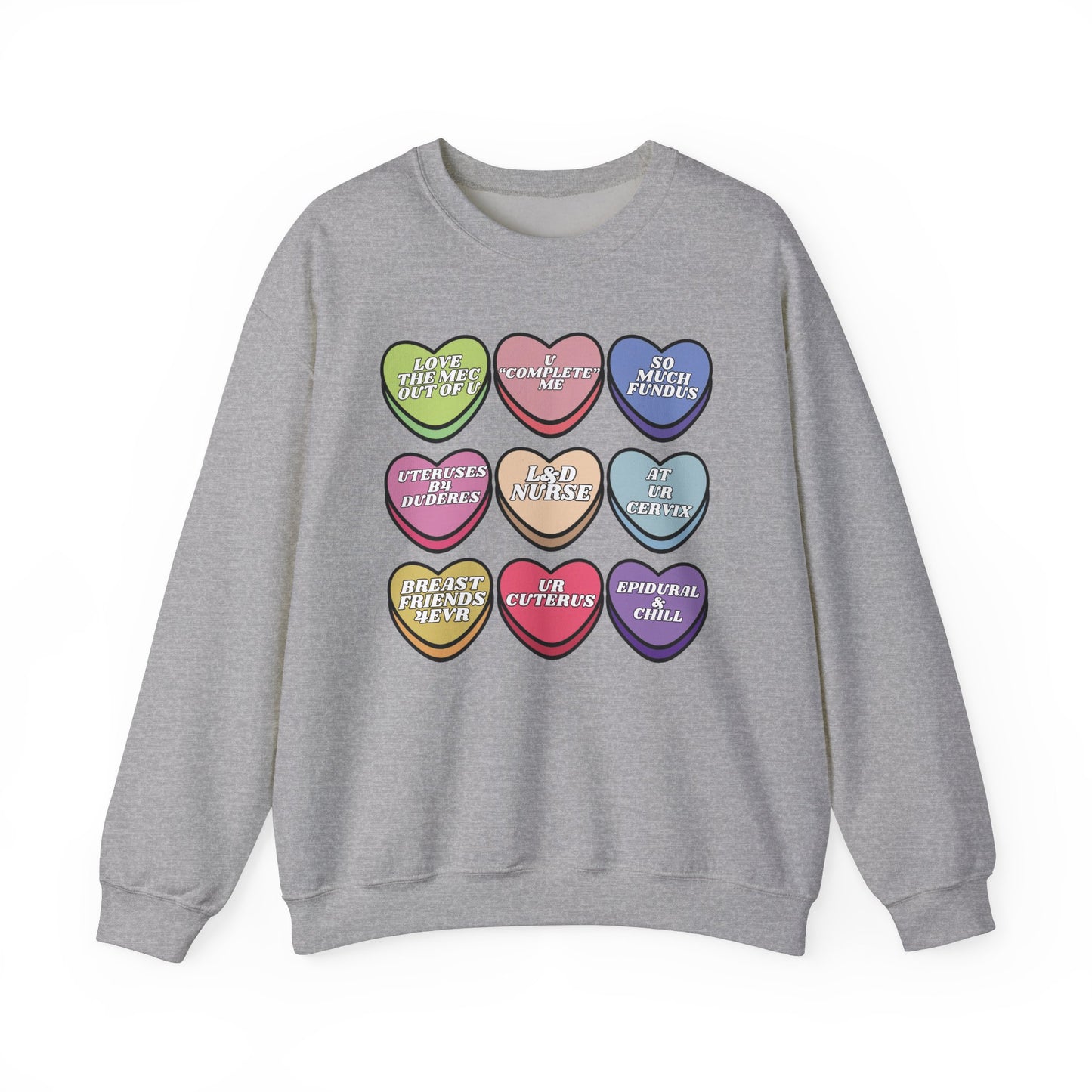 L&D Nurse Valentine’s Day Candy Heart Sweatshirt, funny Labor and Delivery  sayings, match your coworkers this Valentine’s Day