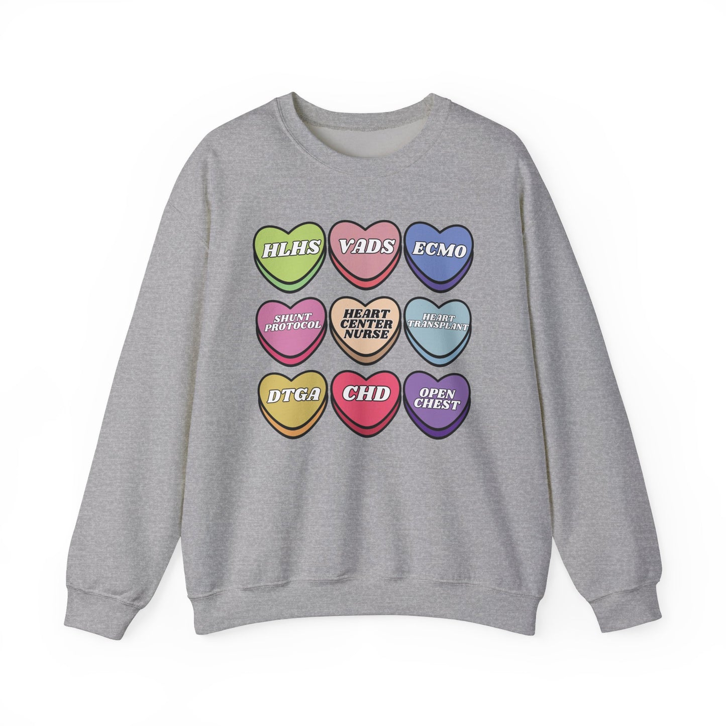 Heart Center Nurse Valentine’s Day Sweatshirt, Cute Candy Heart Sayings, match your coworkers this Valentine’s Day