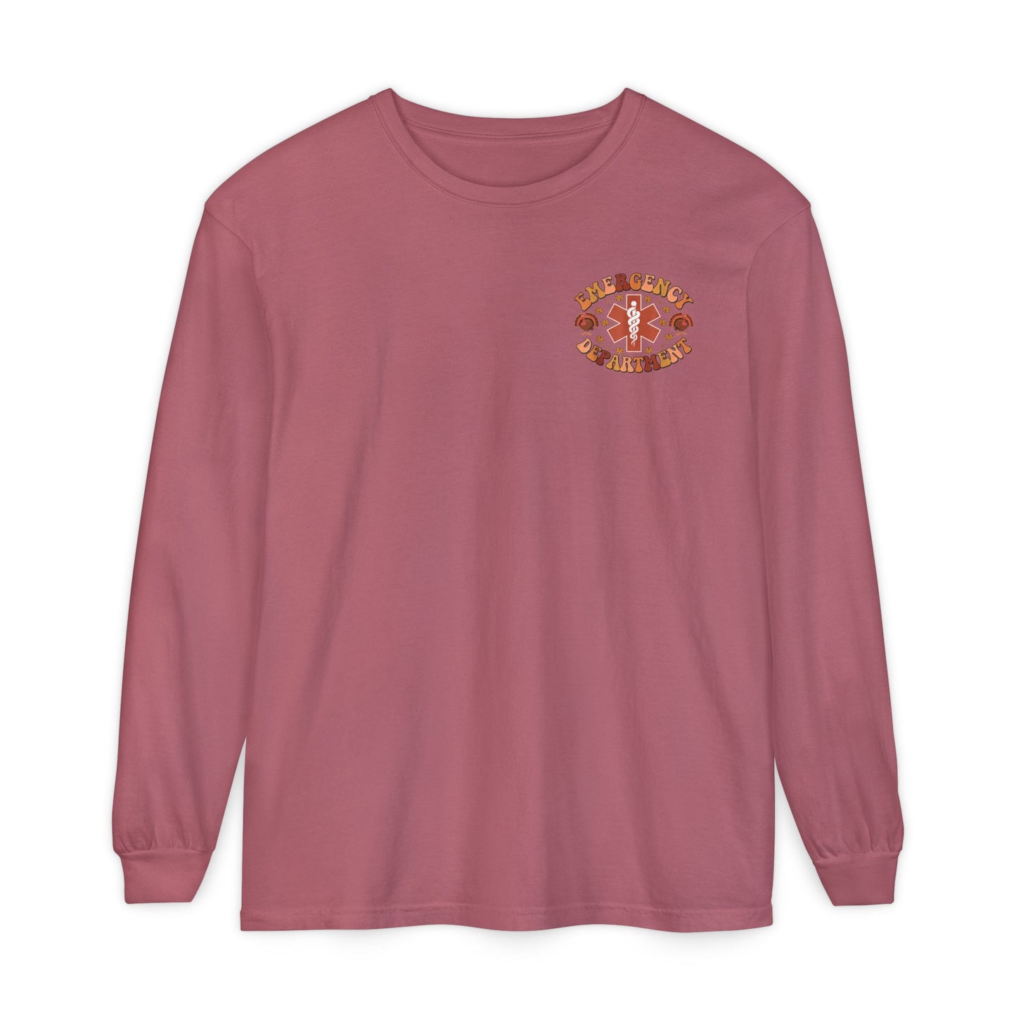 Turkey front ED sign, thanksgiving theme ED Nurse longsleeve , pediatric nurse shirt, comfort colors turkey nurse shirt, Peds nurse,fall nurse shirt