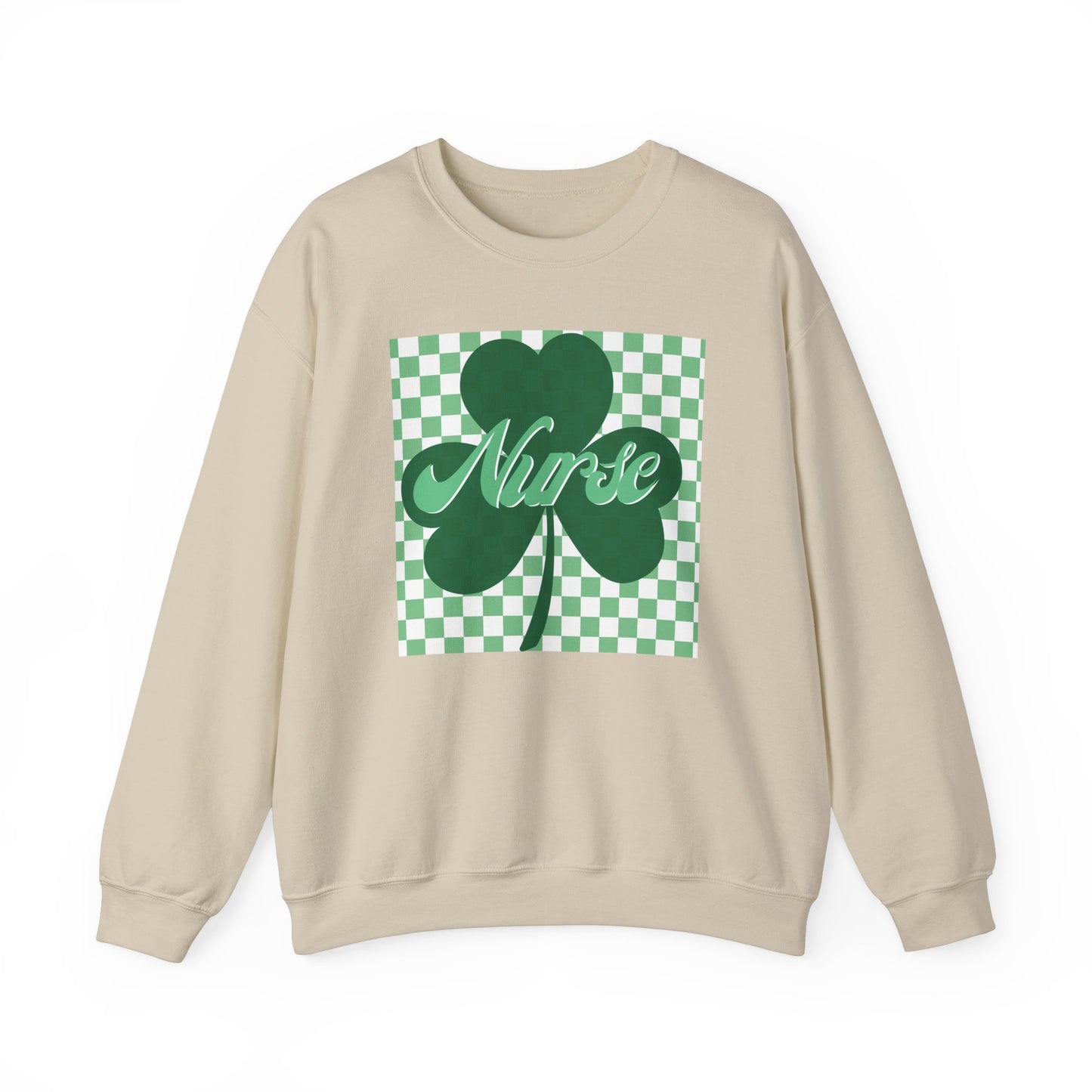Retro Green Checkered Clover Nurse St. Patricks Clover Sweatshirt,  Heart RN, nurse, retro lucky nurse, ED RN Nurse St. Pattys Sweatshirt
