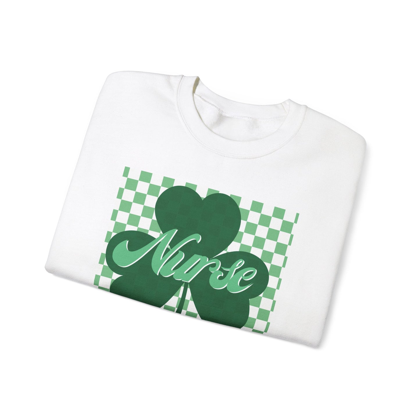 Retro Green Checkered Clover Nurse St. Patricks Clover Sweatshirt,  Heart RN, nurse, retro lucky nurse, ED RN Nurse St. Pattys Sweatshirt