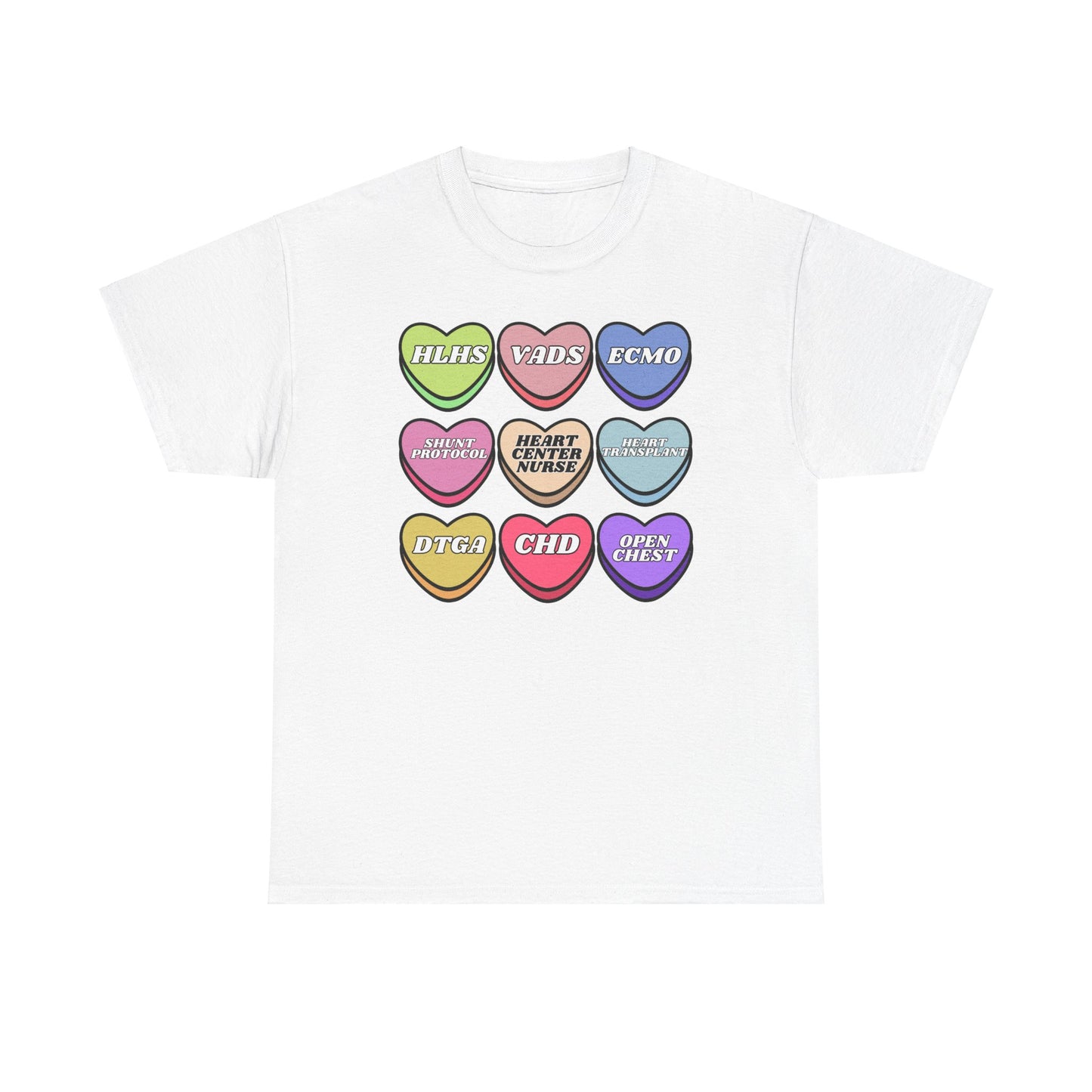 Heart Center Nurse Valentine’s Day Gildan Heavy Cotton T shirt , Cute Candy Heart Sayings, match your coworkers this Valentine’s Day