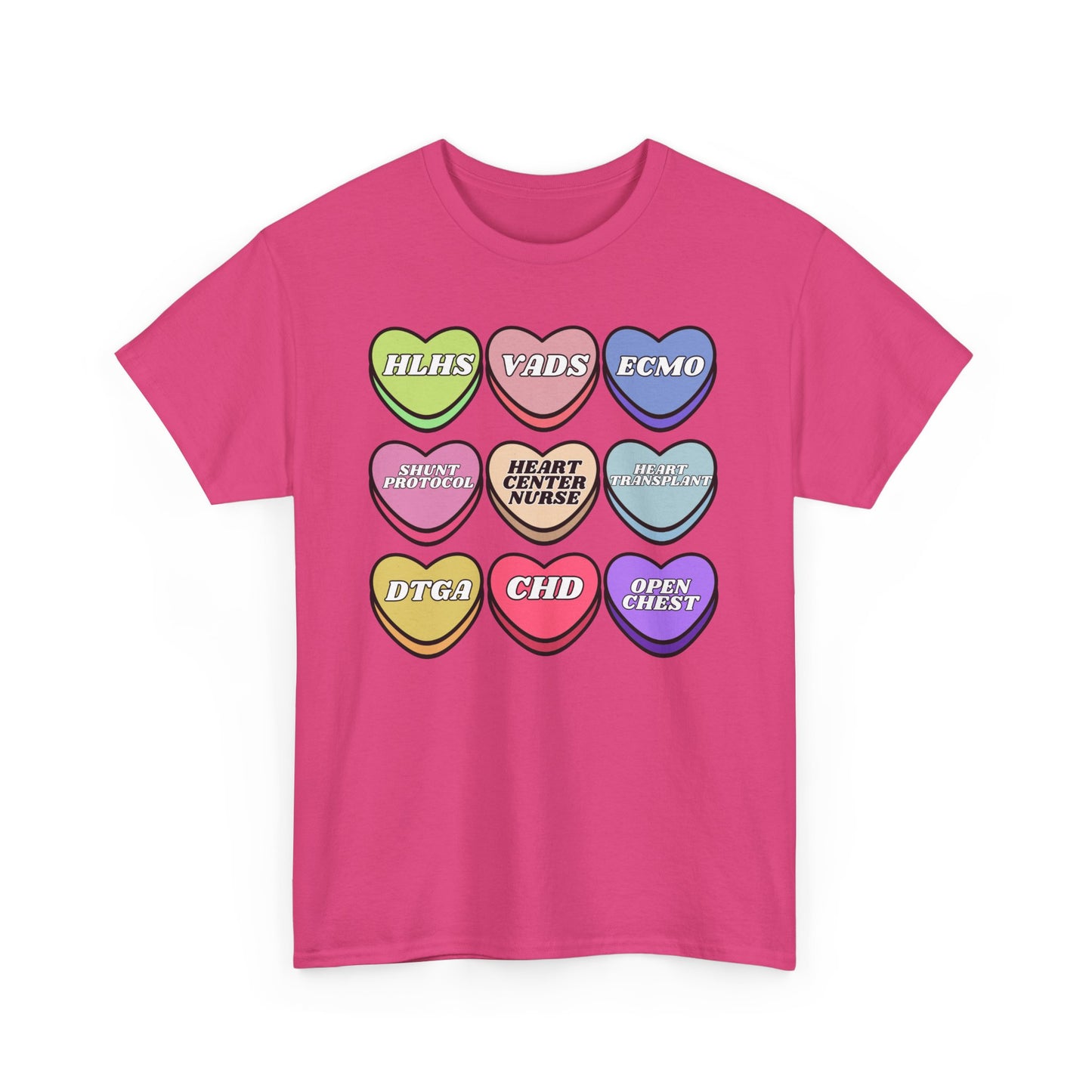 Heart Center Nurse Valentine’s Day Gildan Heavy Cotton T shirt , Cute Candy Heart Sayings, match your coworkers this Valentine’s Day