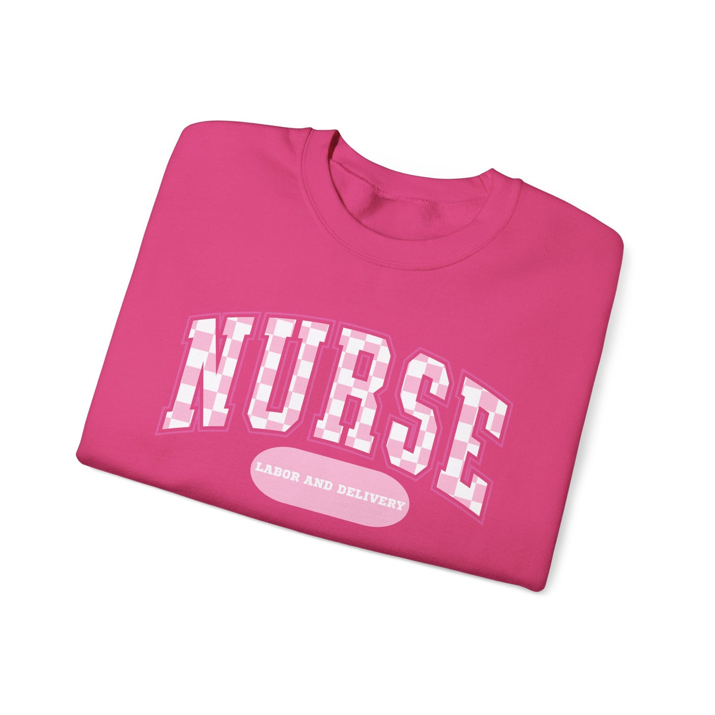 Retro Checkered Labor and Delivery Varsity Letter Nurse Sweatshirt, Comfy Gildan Sweatshirt
