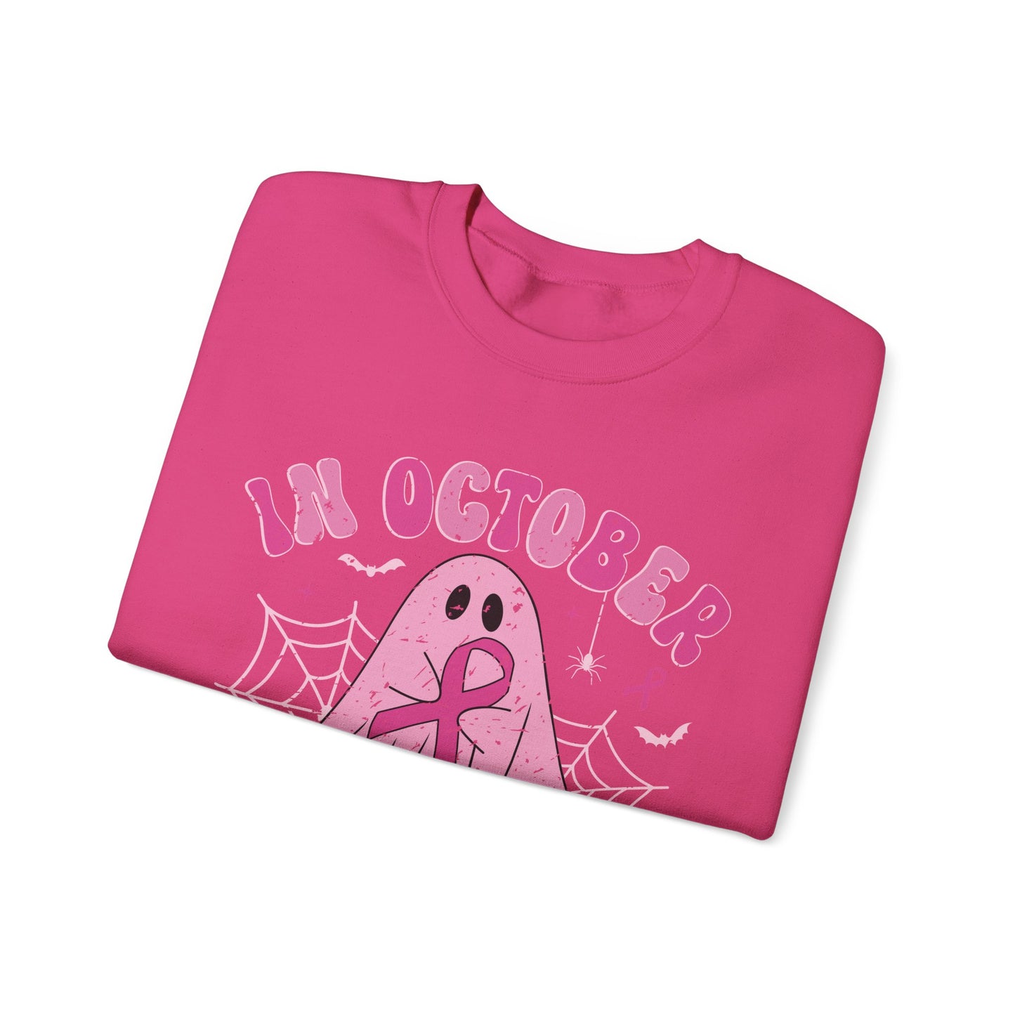 Cute Breast Cancer Awareness Ghost Sweatshirt, In October We Wear Pink, cozy sweatshirt to support breast cancer