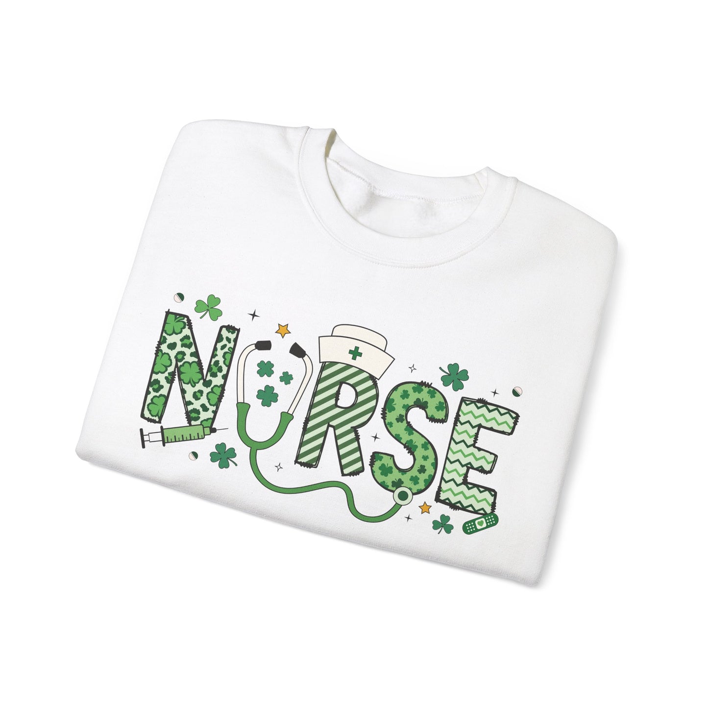 Festive Nurse St. Patricks Day Sweatshirt,  RN sweatershirt, ER Nurse, NICU Nurse, PICU nurse, clover, lucky nurse sweatshirt.