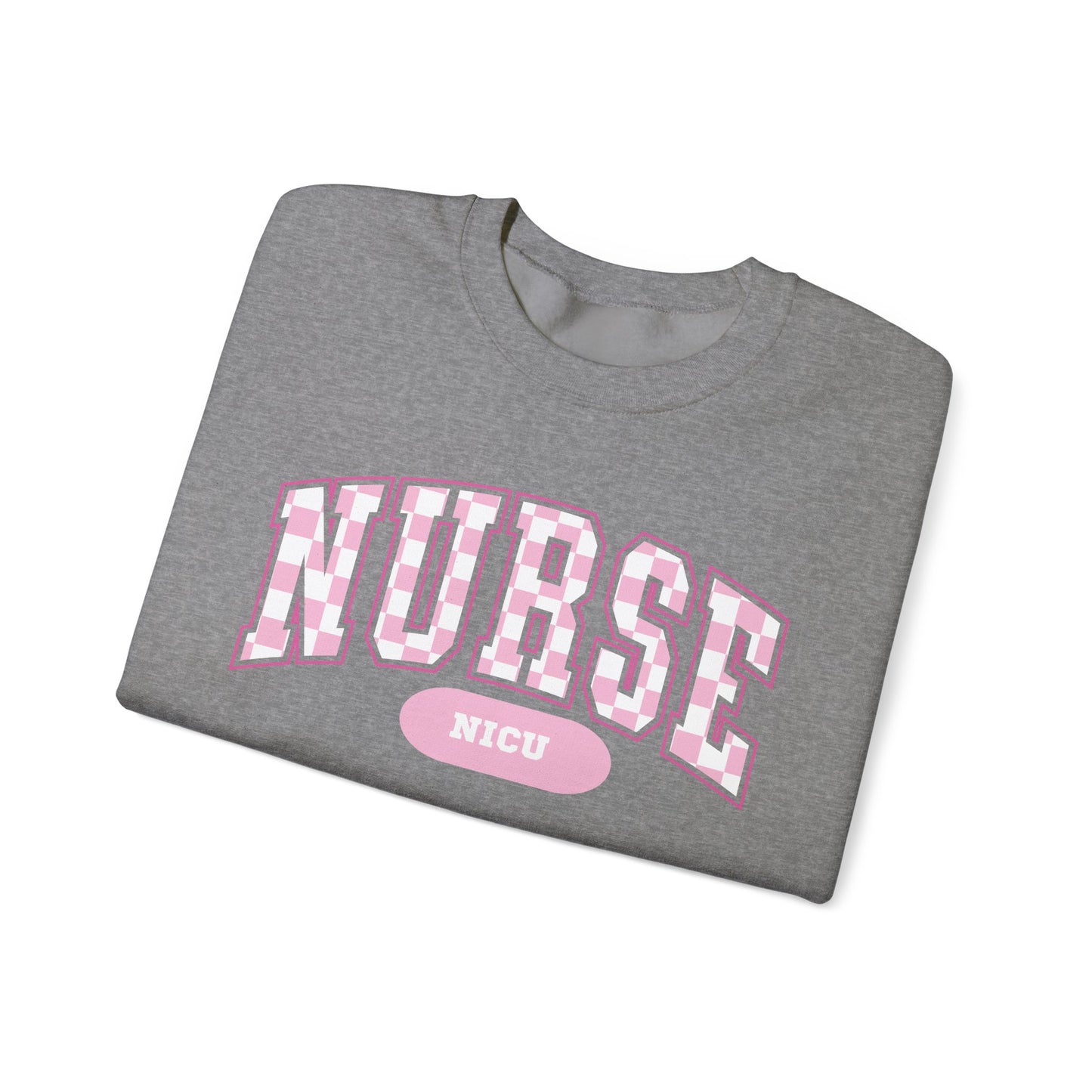 Retro Checkered NICU Nurse Varsity Letter Nurse Sweatshirt, Gildan Comfy Sweatshirt