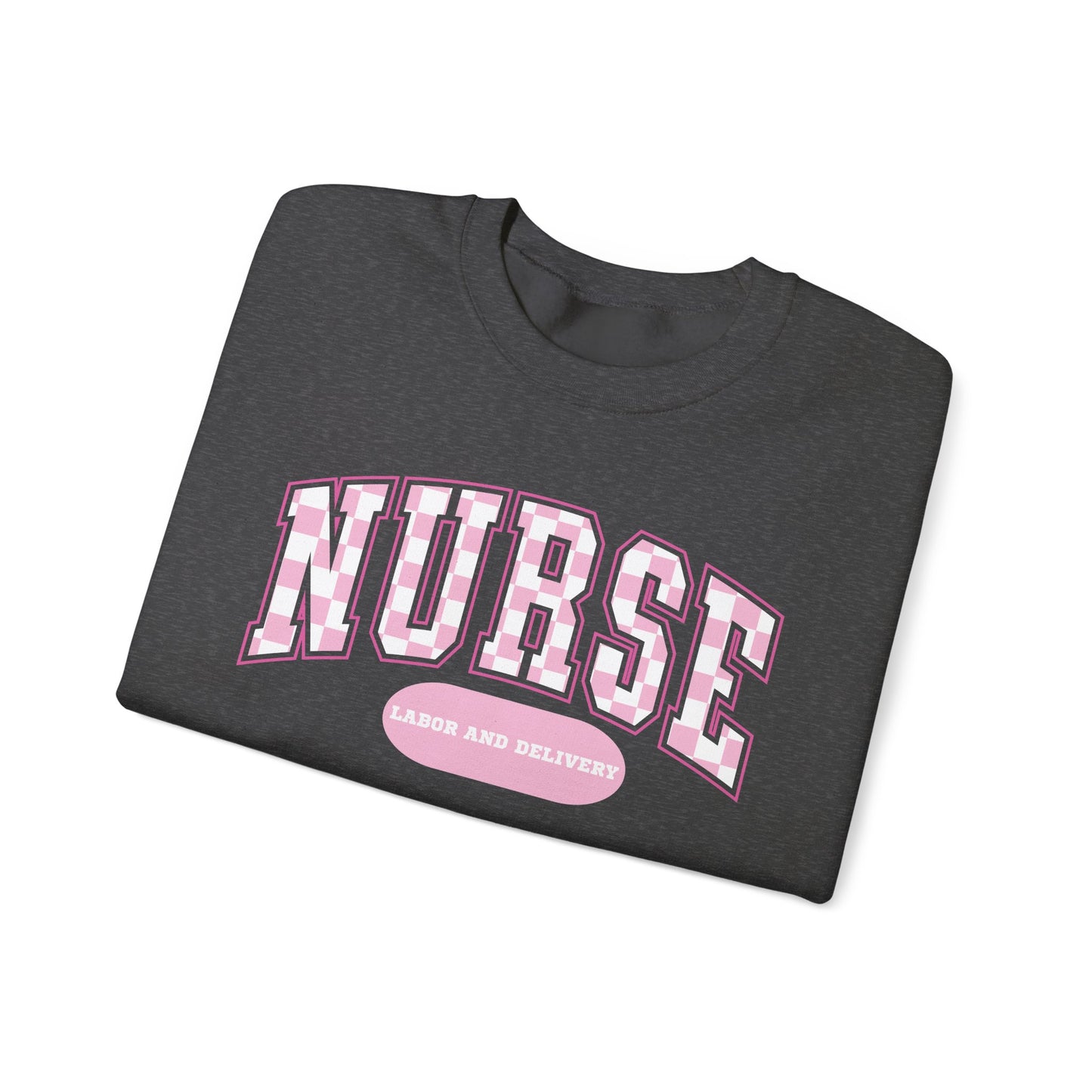 Retro Checkered Labor and Delivery Varsity Letter Nurse Sweatshirt, Comfy Gildan Sweatshirt
