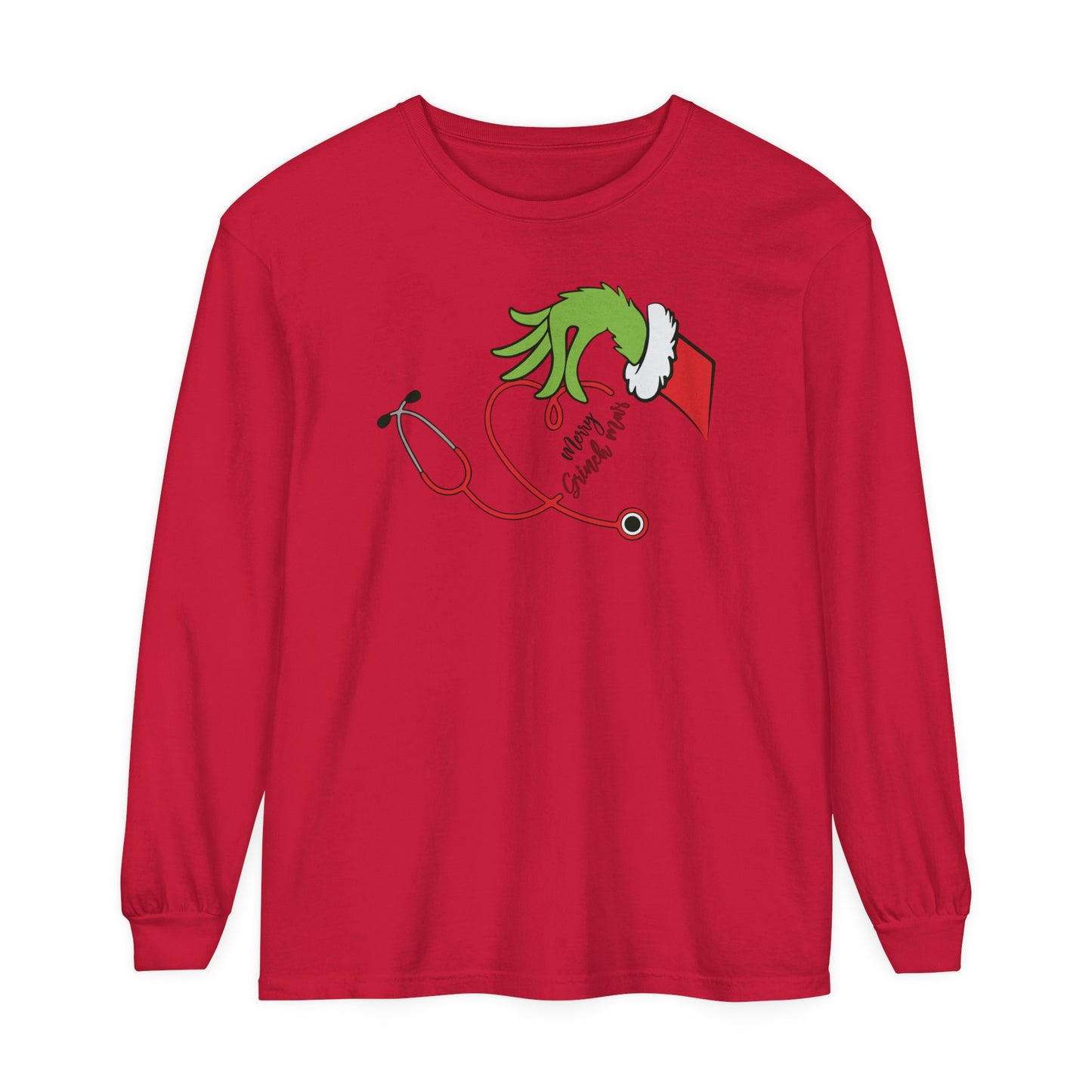 Merry Grinchmas, Santa Christmas sweater, comfort colors long sleeve, gift for any nurse this Holiday Season