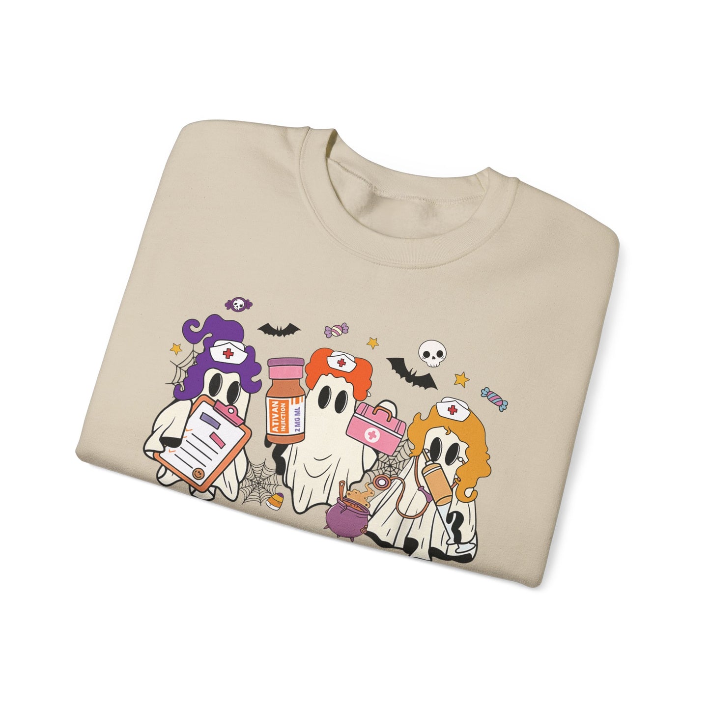 Funny Ghost pediatric nurse sweatshirt, Halloween sweatshirt, spooky season, ER RN, NICU nurse,  Halloween Nurse,, floral Halloween ghost,