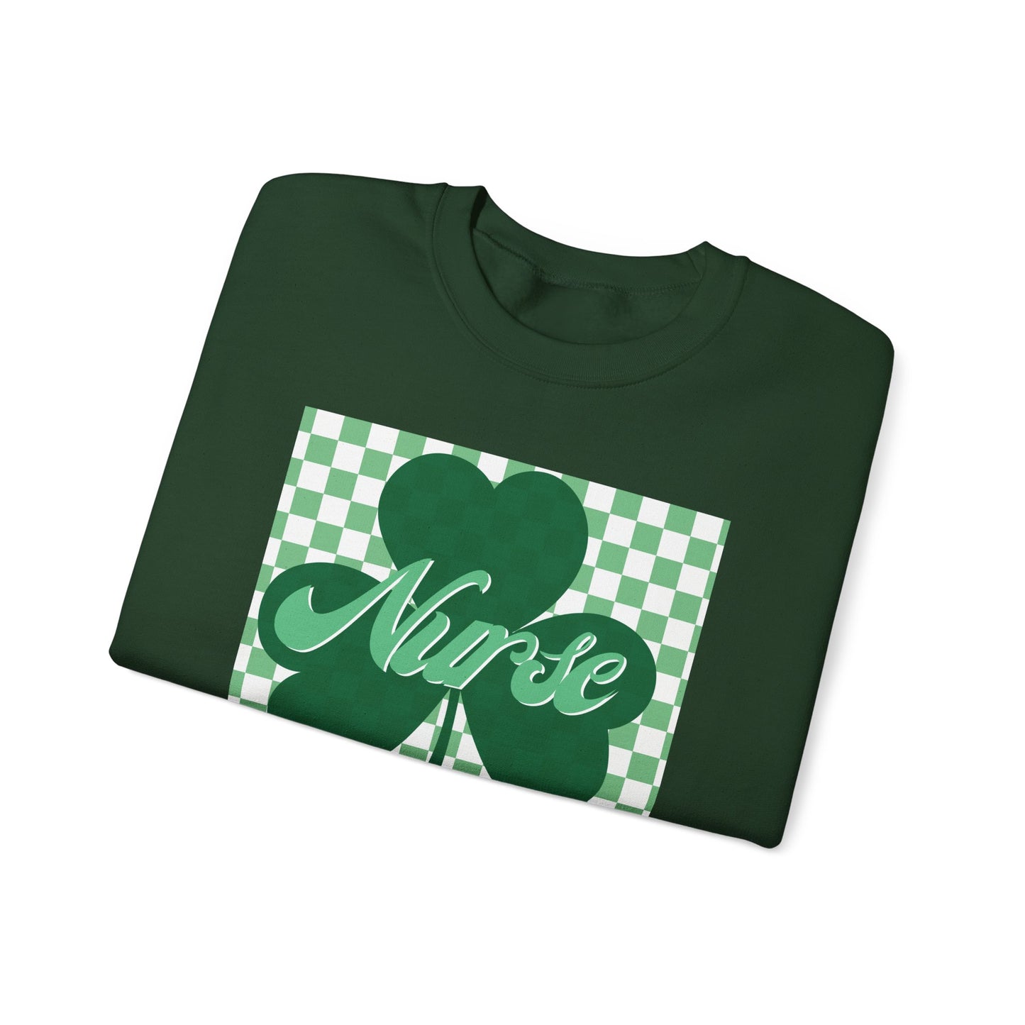 Retro Green Checkered Clover Nurse St. Patricks Clover Sweatshirt,  Heart RN, nurse, retro lucky nurse, ED RN Nurse St. Pattys Sweatshirt