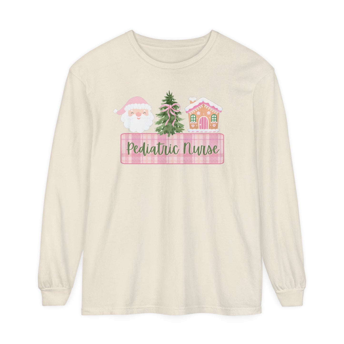 Pediatric Nurse Christmas Shirt, Comfort Colors Long Sleeve, Pink Christmas Pediatric Nurse, gift for any Peds nurse this Holiday Season!