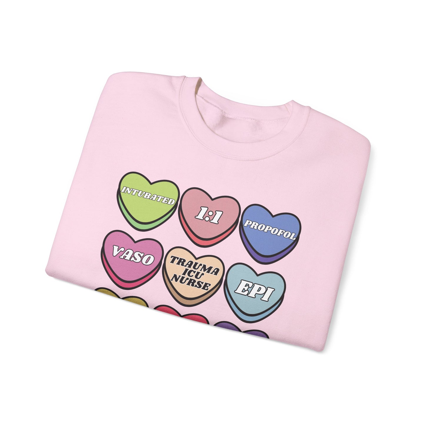 Funny Trauma ICU Nurse Valentine’s Day Sweatshirt, Cute Candy Heart NICU Sayings, match your coworkers this Valentine’s Day