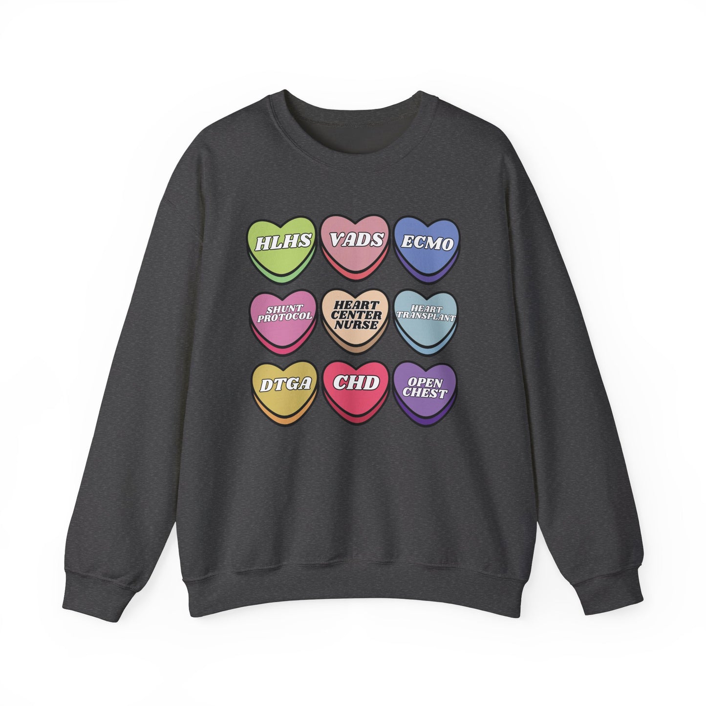 Heart Center Nurse Valentine’s Day Sweatshirt, Cute Candy Heart Sayings, match your coworkers this Valentine’s Day