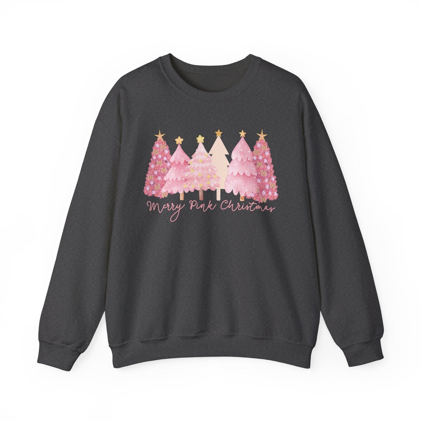 Merry Pink Christmas Sweatshirt, beautiful pink and gold Christmas Trees