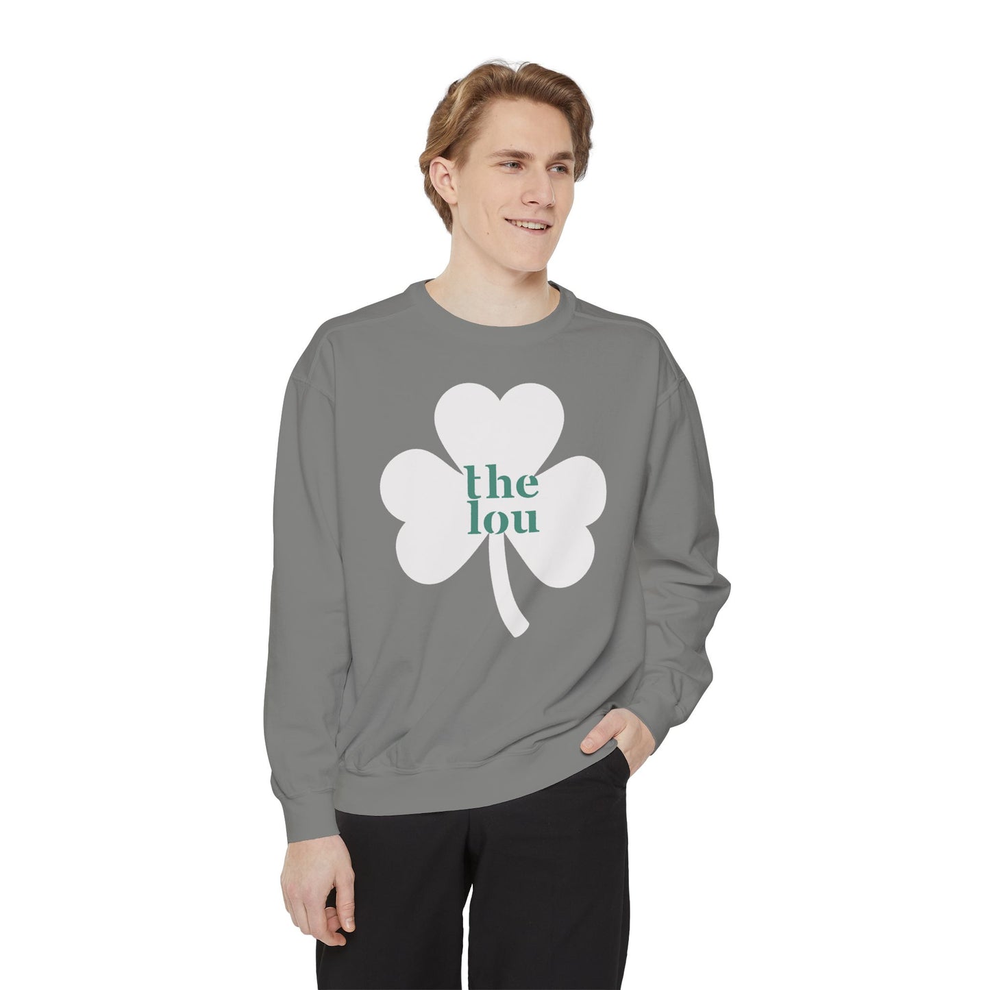 Simple St. Patricks Day sweatshirt, The Lou, St. Louis, customize your city, Color Comfort cute three leaf clover woman unisex sweatshirt.