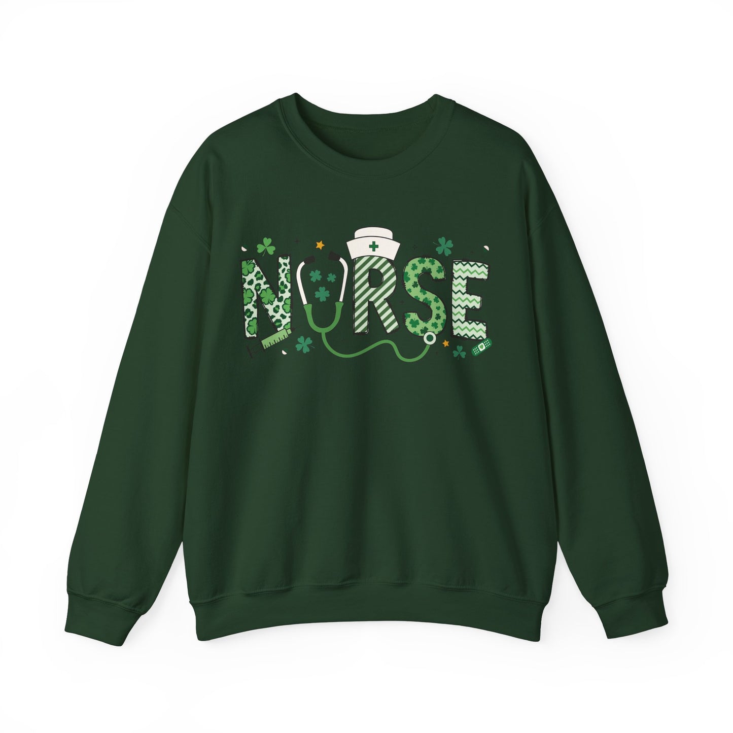 Festive Nurse St. Patricks Day Sweatshirt,  RN sweatershirt, ER Nurse, NICU Nurse, PICU nurse, clover, lucky nurse sweatshirt.