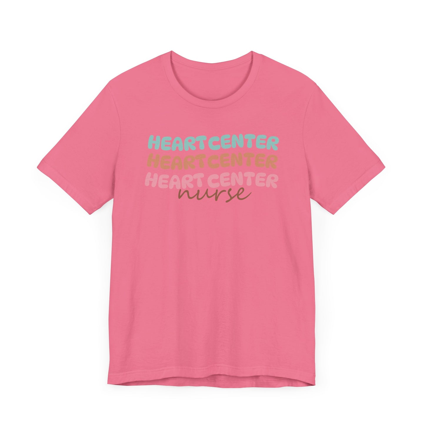 Rainbow Heart Center Bella Canvas Tshirt, multicolor tshirt perfect for work or out.