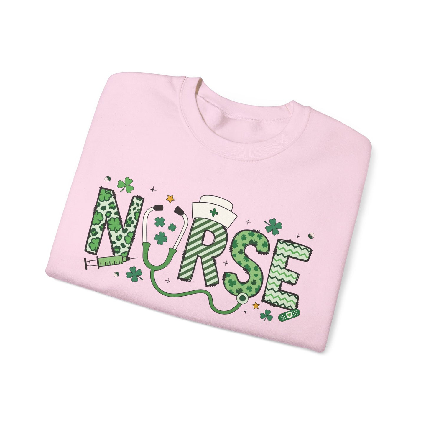 Festive Nurse St. Patricks Day Sweatshirt,  RN sweatershirt, ER Nurse, NICU Nurse, PICU nurse, clover, lucky nurse sweatshirt.