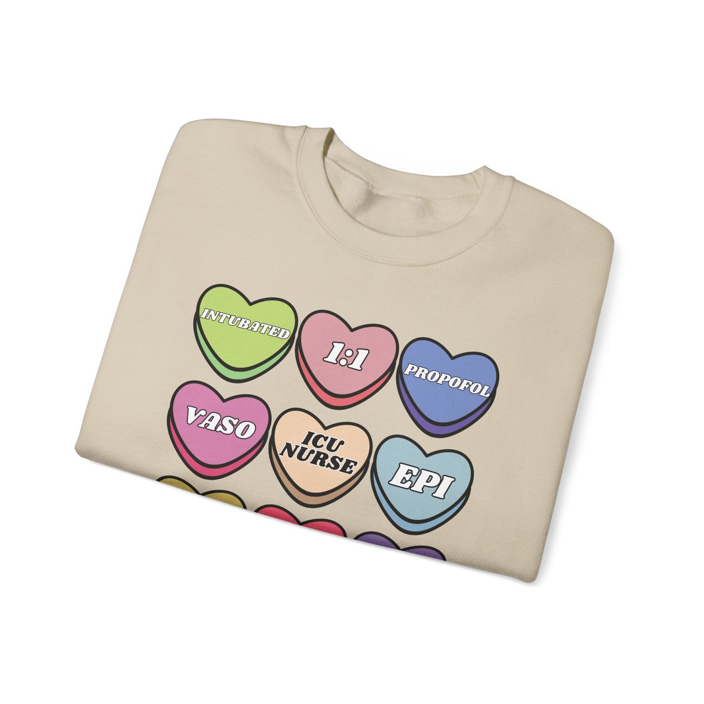 ICU Nurse Valentine’s Day Sweatshirt, Cute Candy Heart NICU Sayings, match your coworkers this Valentine’s Day