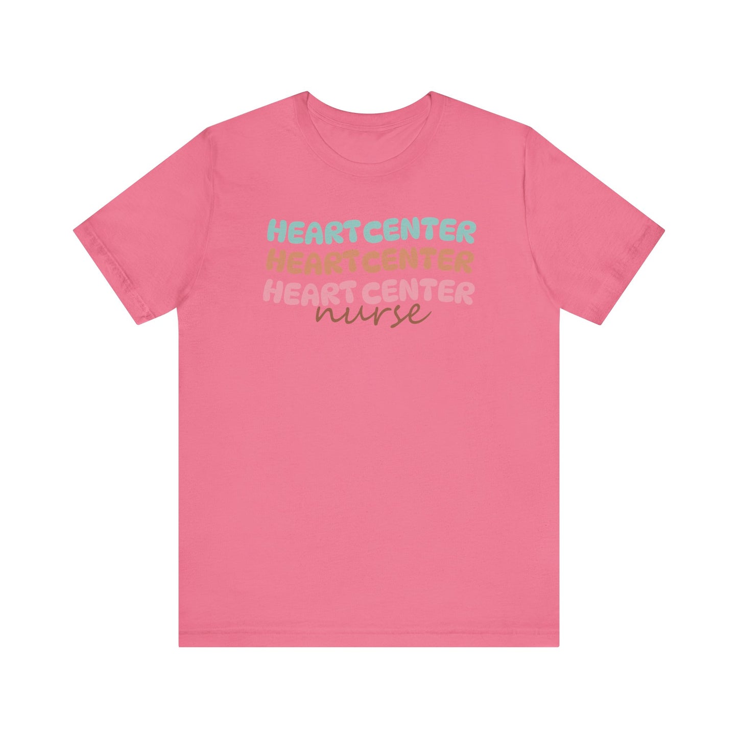 Rainbow Heart Center Bella Canvas Tshirt, multicolor tshirt perfect for work or out.