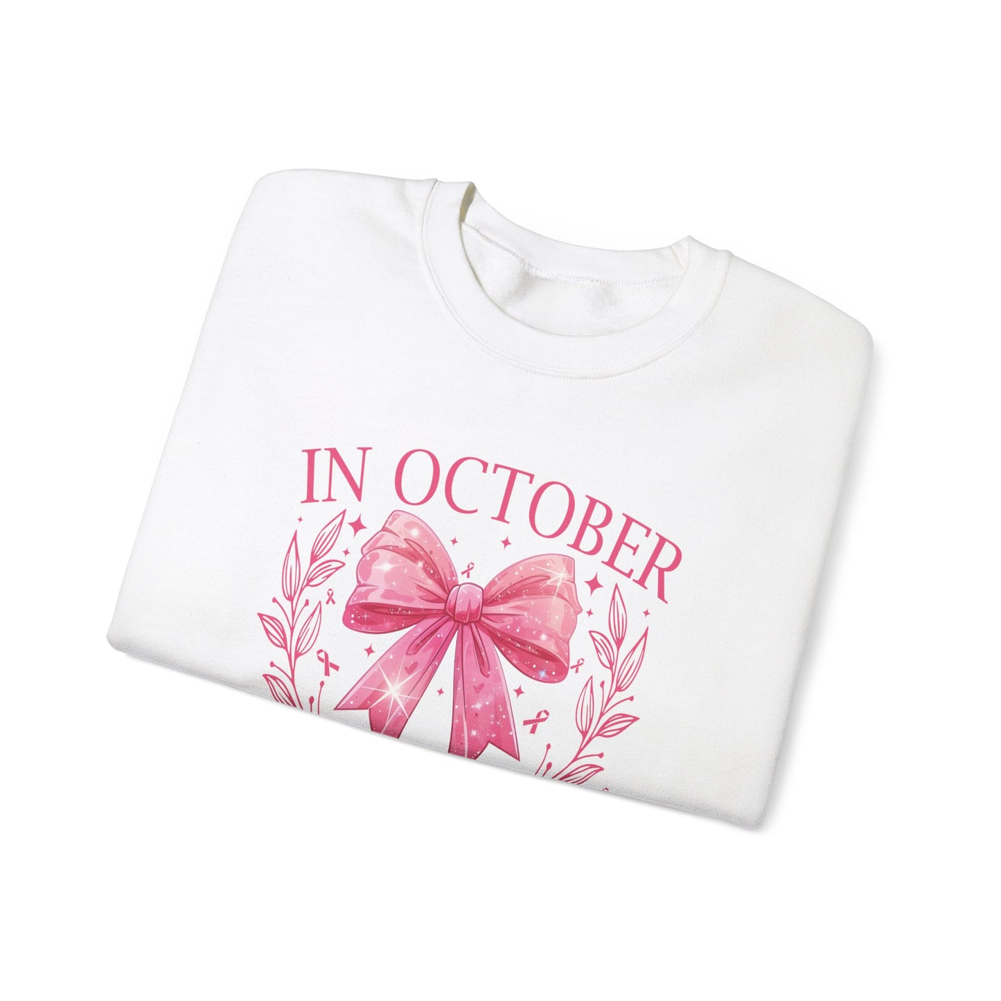 Cute pink pumpkin, In October we wear pink !Gildan cozy Breast Cancer Awareness Ghost Sweatshirt, In October We Wear Pink, cozy sweatshirt to support breast cancer