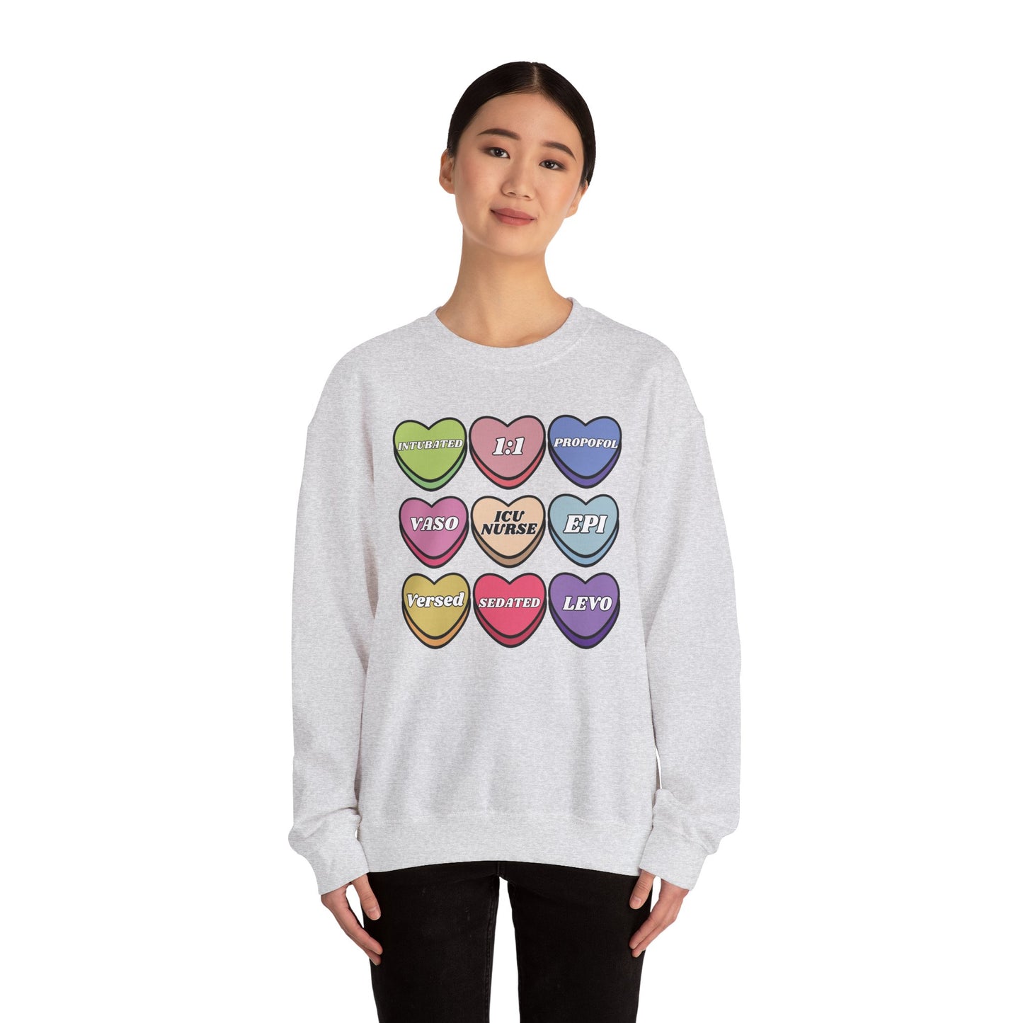 ICU Nurse Valentine’s Day Sweatshirt, Cute Candy Heart NICU Sayings, match your coworkers this Valentine’s Day