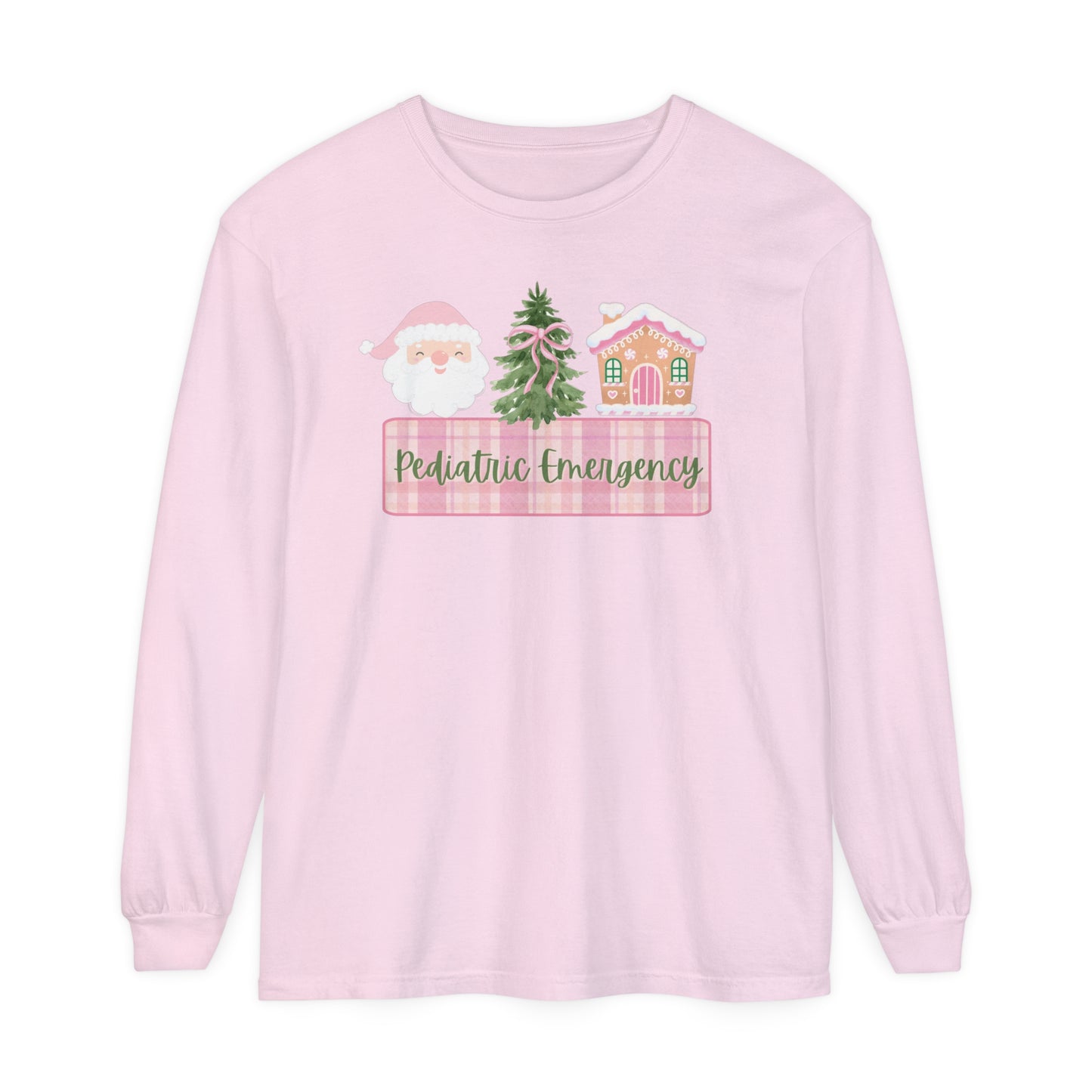 Pediatric Emergency Nurse Christmas Shirt, Comfort Colors Long Sleeve, Pink Christmas Pediatric Nurse, gift for any Peds nurse!