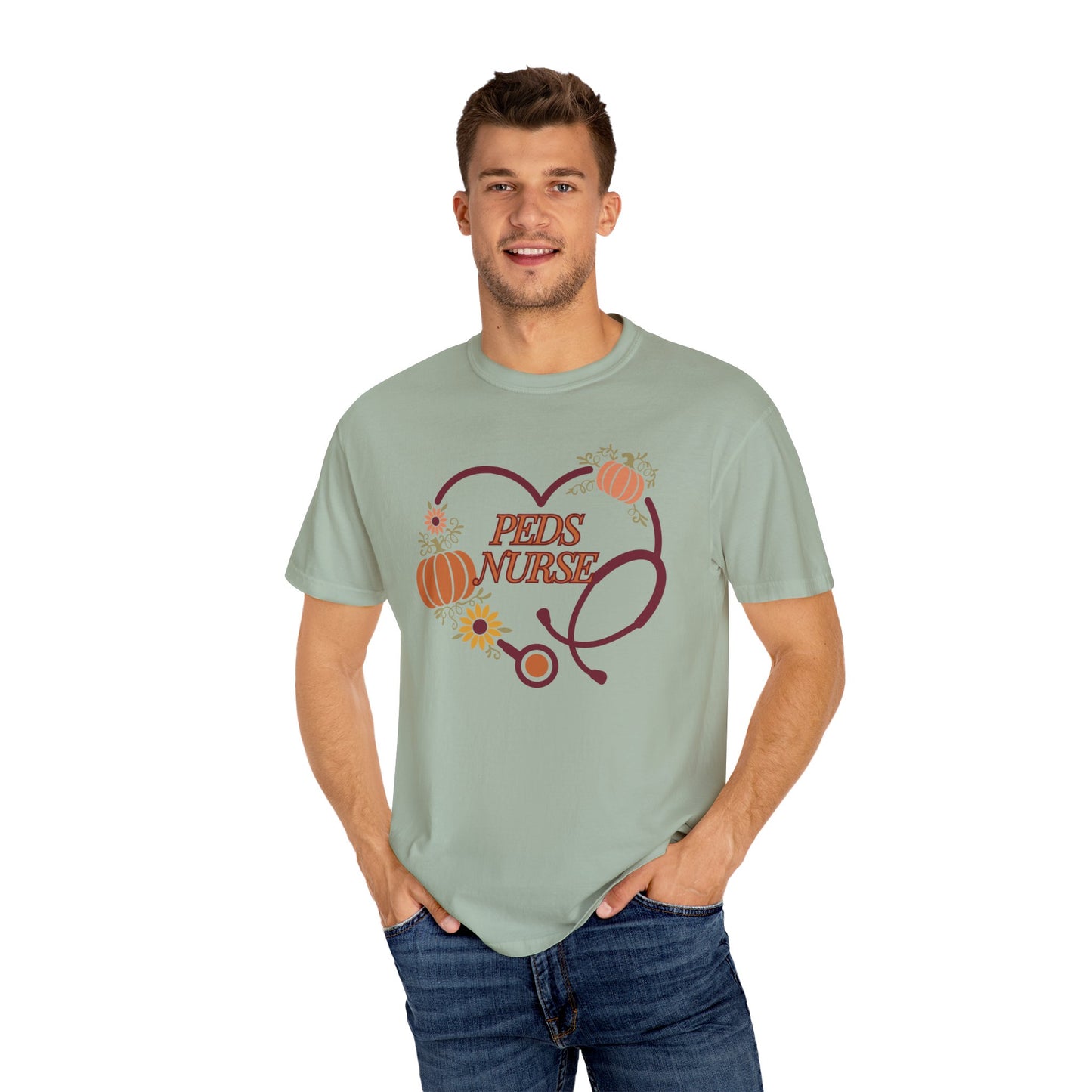 Fall PedsNurse Stethoscope heart, fall shirt, gift for nurse,cute holiday shirt, comfort colors, thanksgiving shirt
