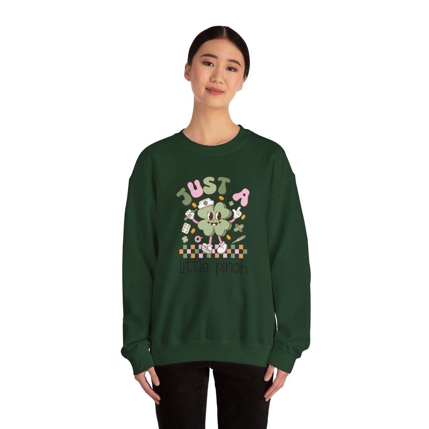 Just a little pinch Adorable Nurse St. Patricks Day Sweatshirt,  RN sweatershirt, ER Nurse, NICU Nurse, PICU nurse, clover, lucky nurse sweatshirt.