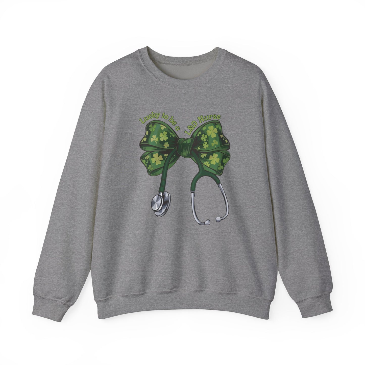 Lucky to be a Labor and Delivery Nurse St. Patricks Day Sweatshirt Coquette Bow Stethoscope, RN sweatershirt, ER Nurse, NICU Nurse, PICU nurse, clover, lucky nurse sweatshirt.