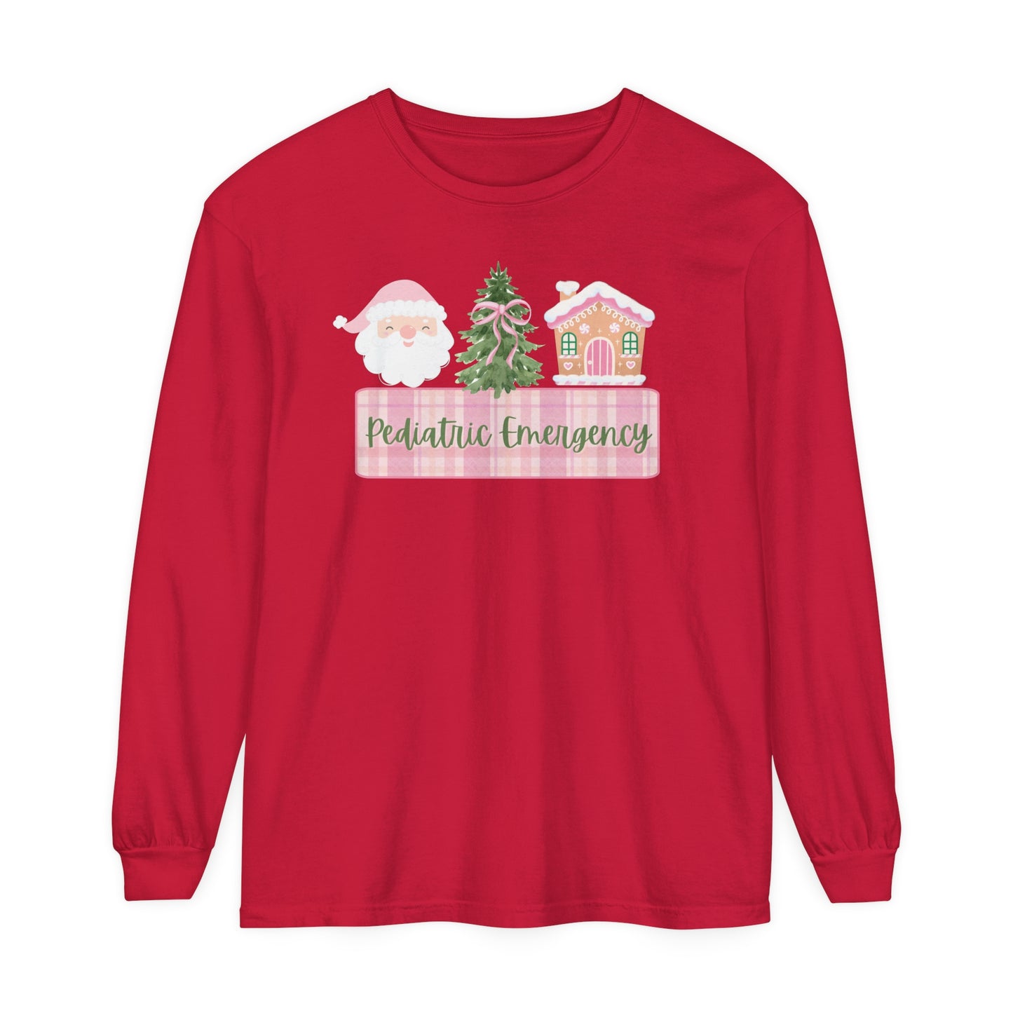 Pediatric Emergency Nurse Christmas Shirt, Comfort Colors Long Sleeve, Pink Christmas Pediatric Nurse, gift for any Peds nurse!