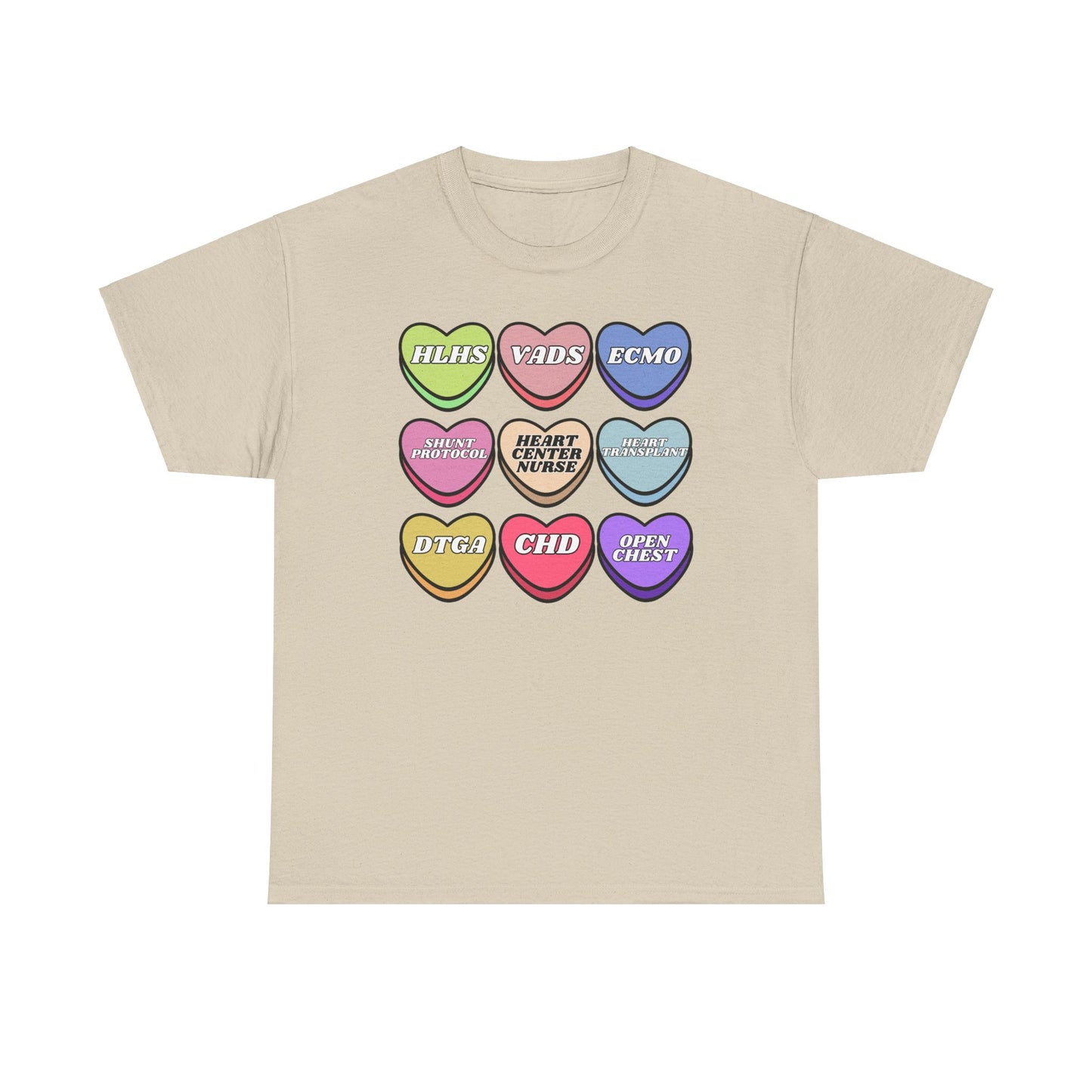 Heart Center Nurse Valentine’s Day Gildan Heavy Cotton T shirt , Cute Candy Heart Sayings, match your coworkers this Valentine’s Day