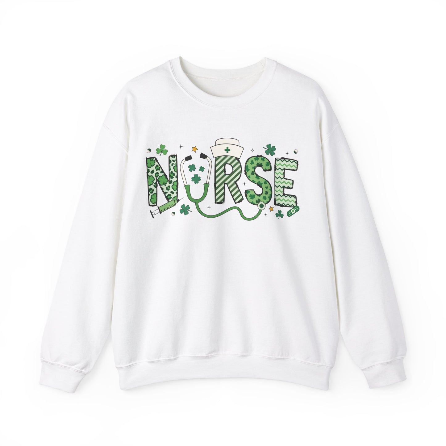 Festive Nurse St. Patricks Day Sweatshirt,  RN sweatershirt, ER Nurse, NICU Nurse, PICU nurse, clover, lucky nurse sweatshirt.