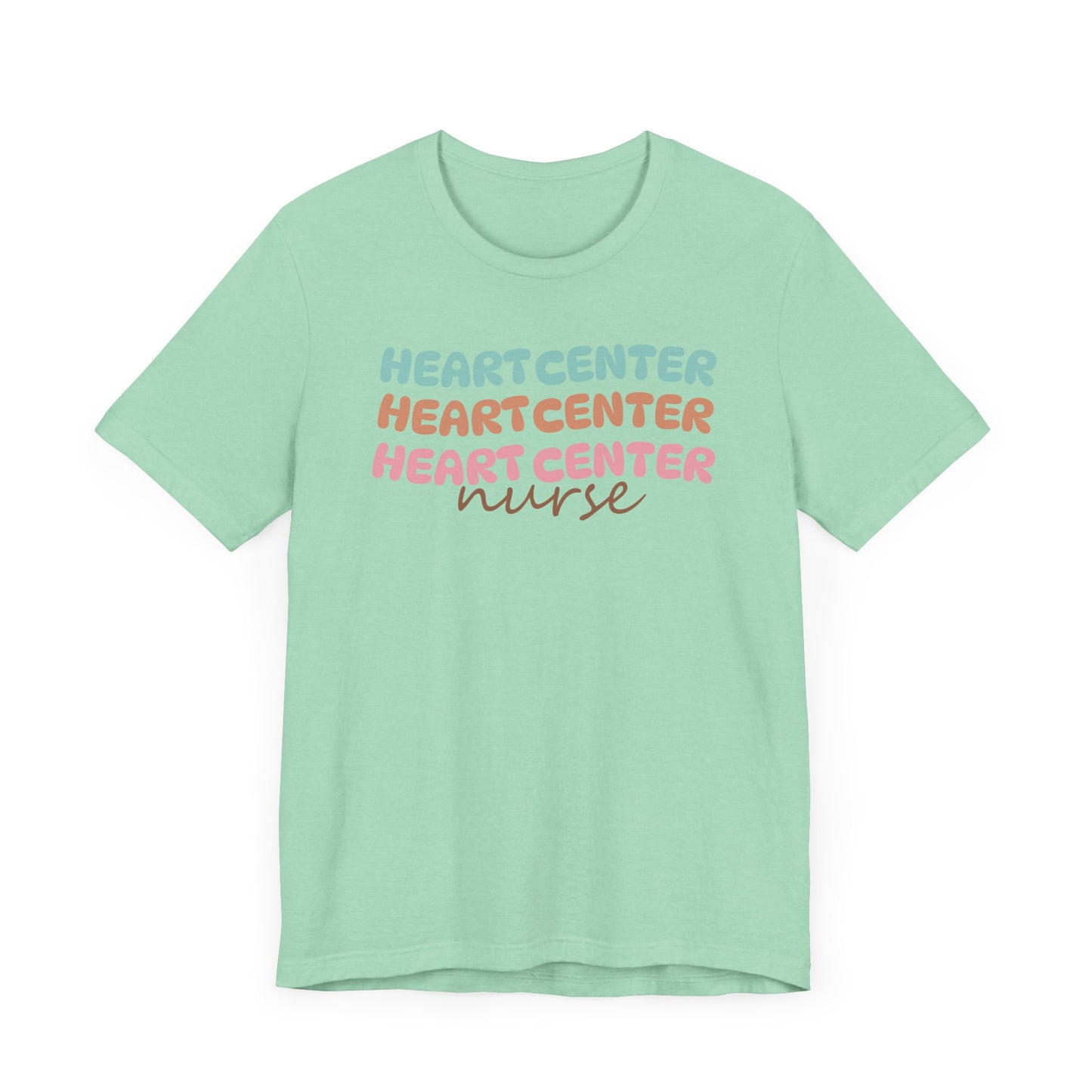 Rainbow Heart Center Bella Canvas Tshirt, multicolor tshirt perfect for work or out.