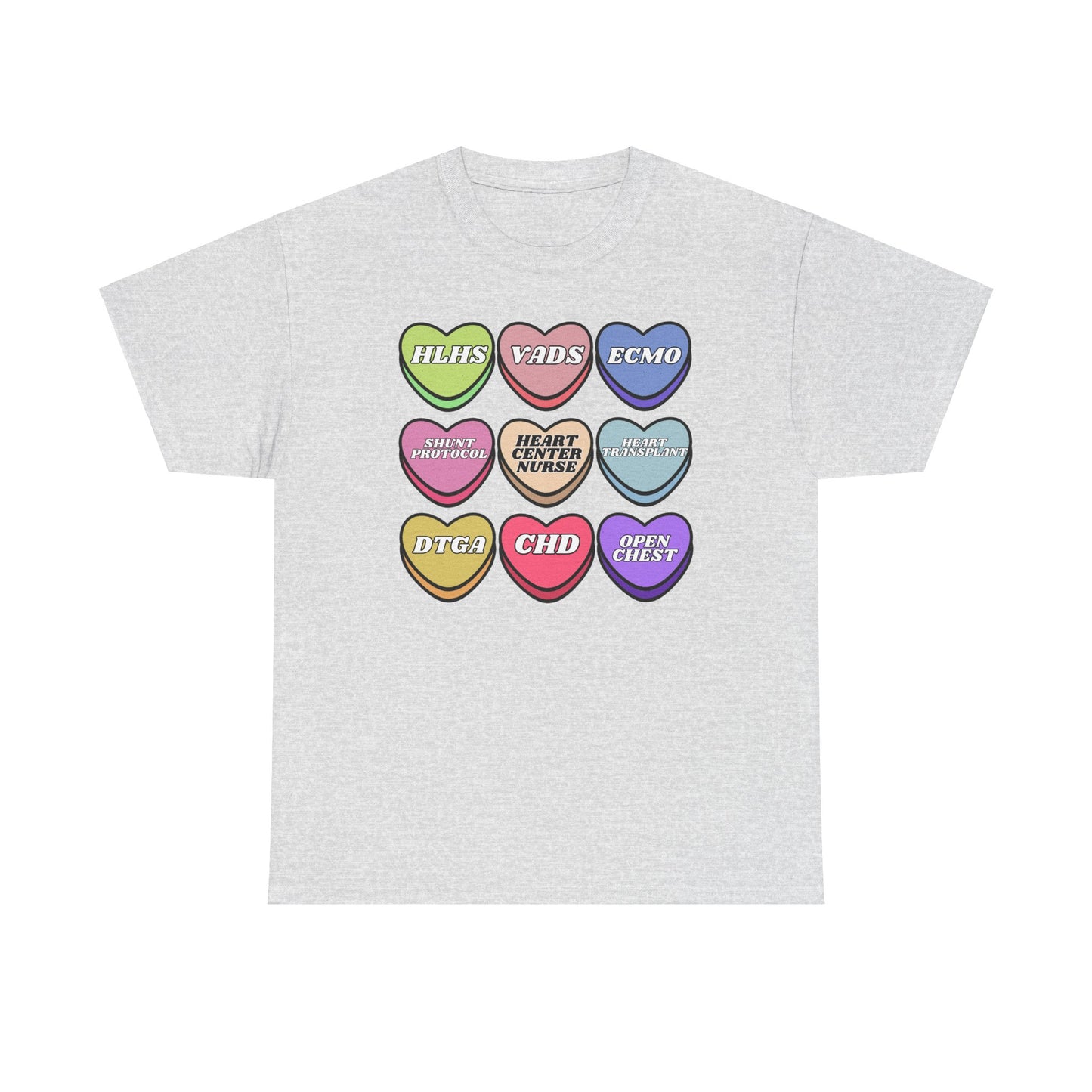 Heart Center Nurse Valentine’s Day Gildan Heavy Cotton T shirt , Cute Candy Heart Sayings, match your coworkers this Valentine’s Day