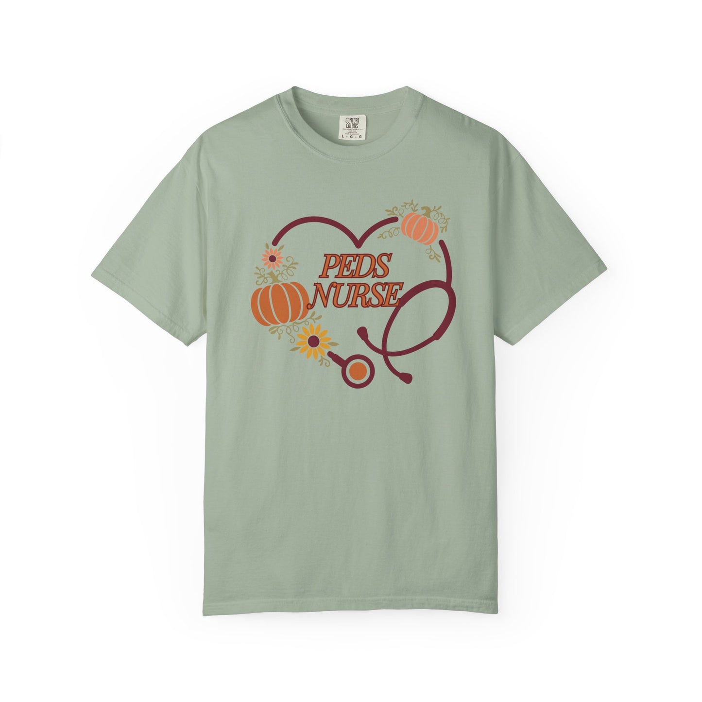 Fall PedsNurse Stethoscope heart, fall shirt, gift for nurse,cute holiday shirt, comfort colors, thanksgiving shirt